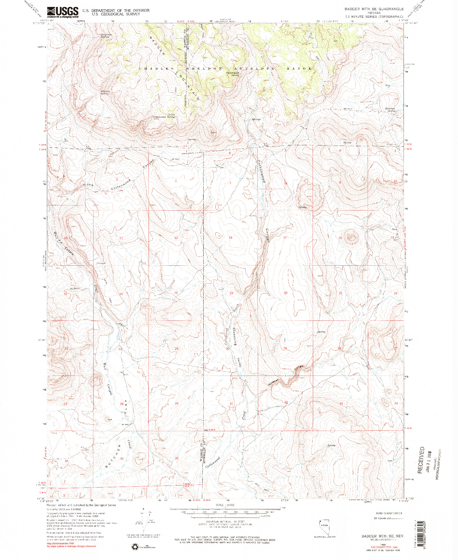 USGS 1:24000-SCALE QUADRANGLE FOR BADGER MTN SE, NV 1966