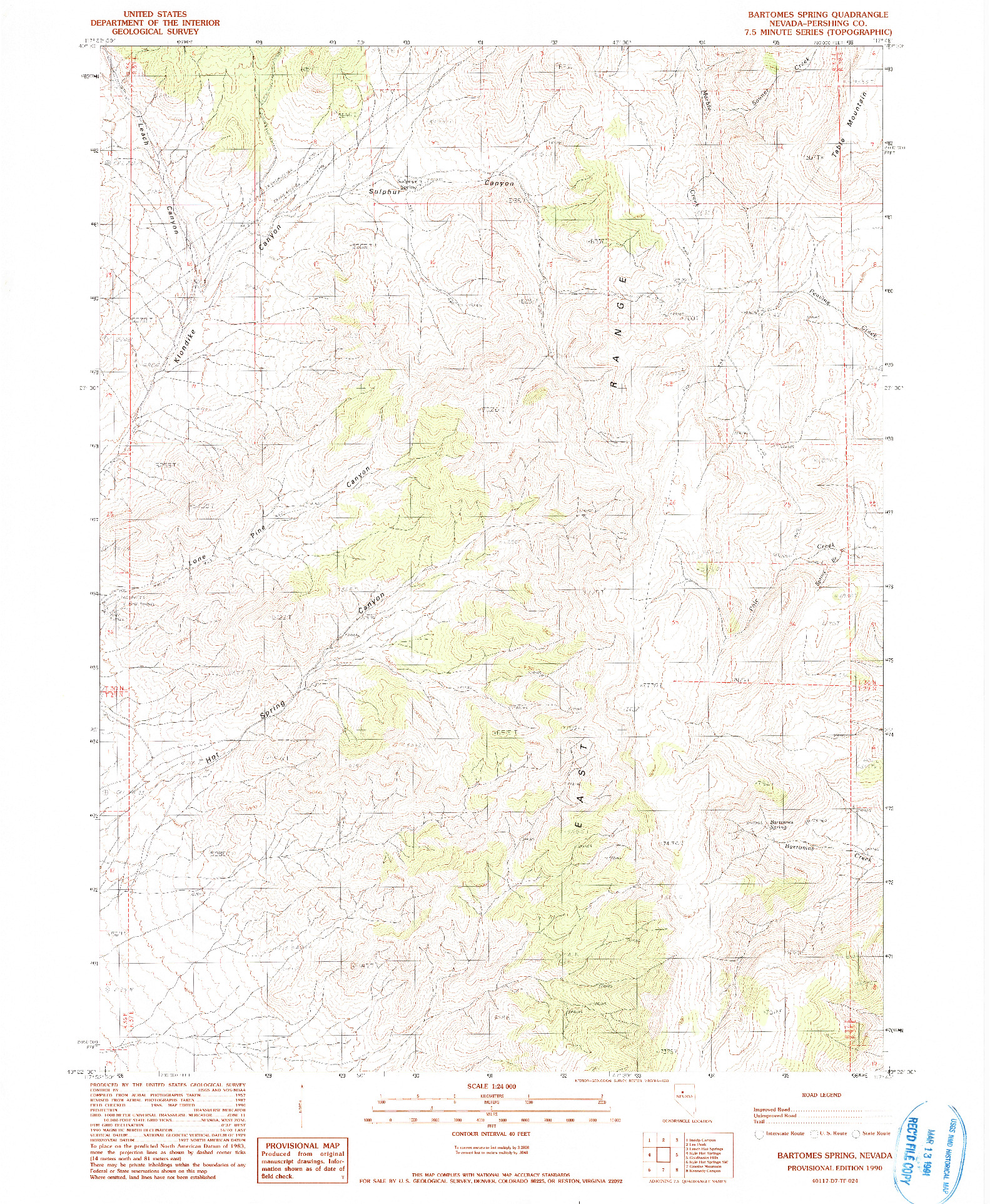 USGS 1:24000-SCALE QUADRANGLE FOR BARTOMES SPRING, NV 1990