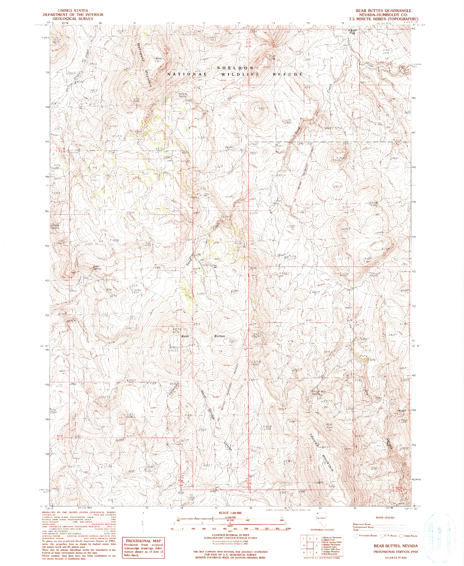 USGS 1:24000-SCALE QUADRANGLE FOR BEAR BUTTES, NV 1990