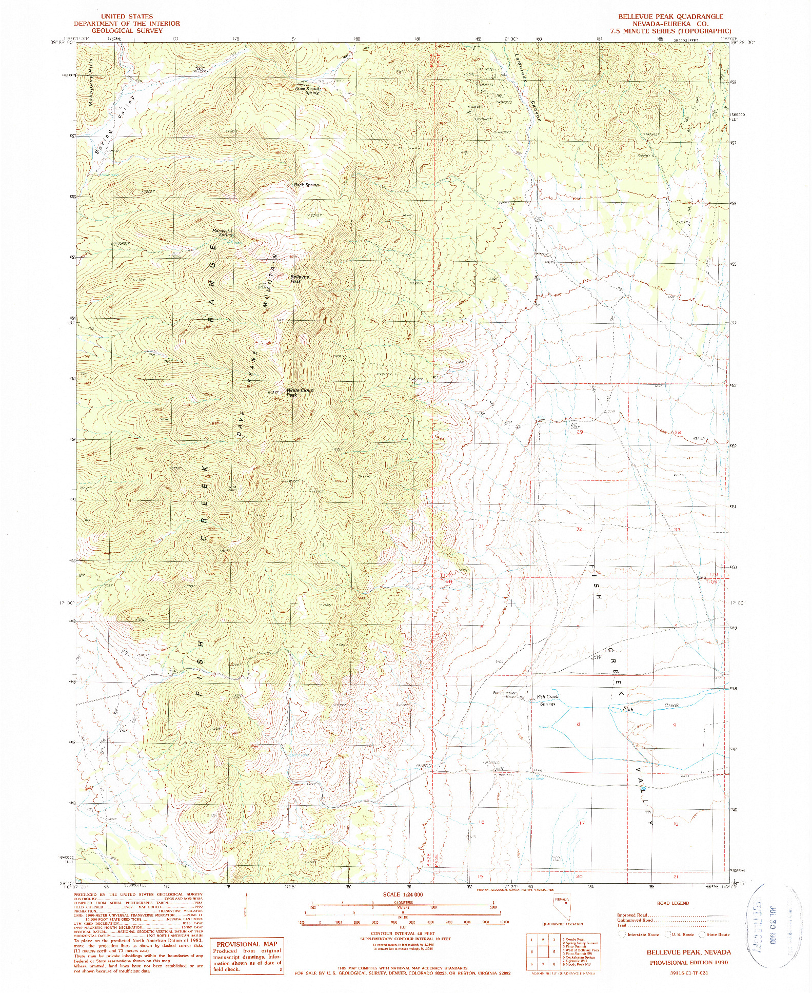 USGS 1:24000-SCALE QUADRANGLE FOR BELLEVUE PEAK, NV 1990