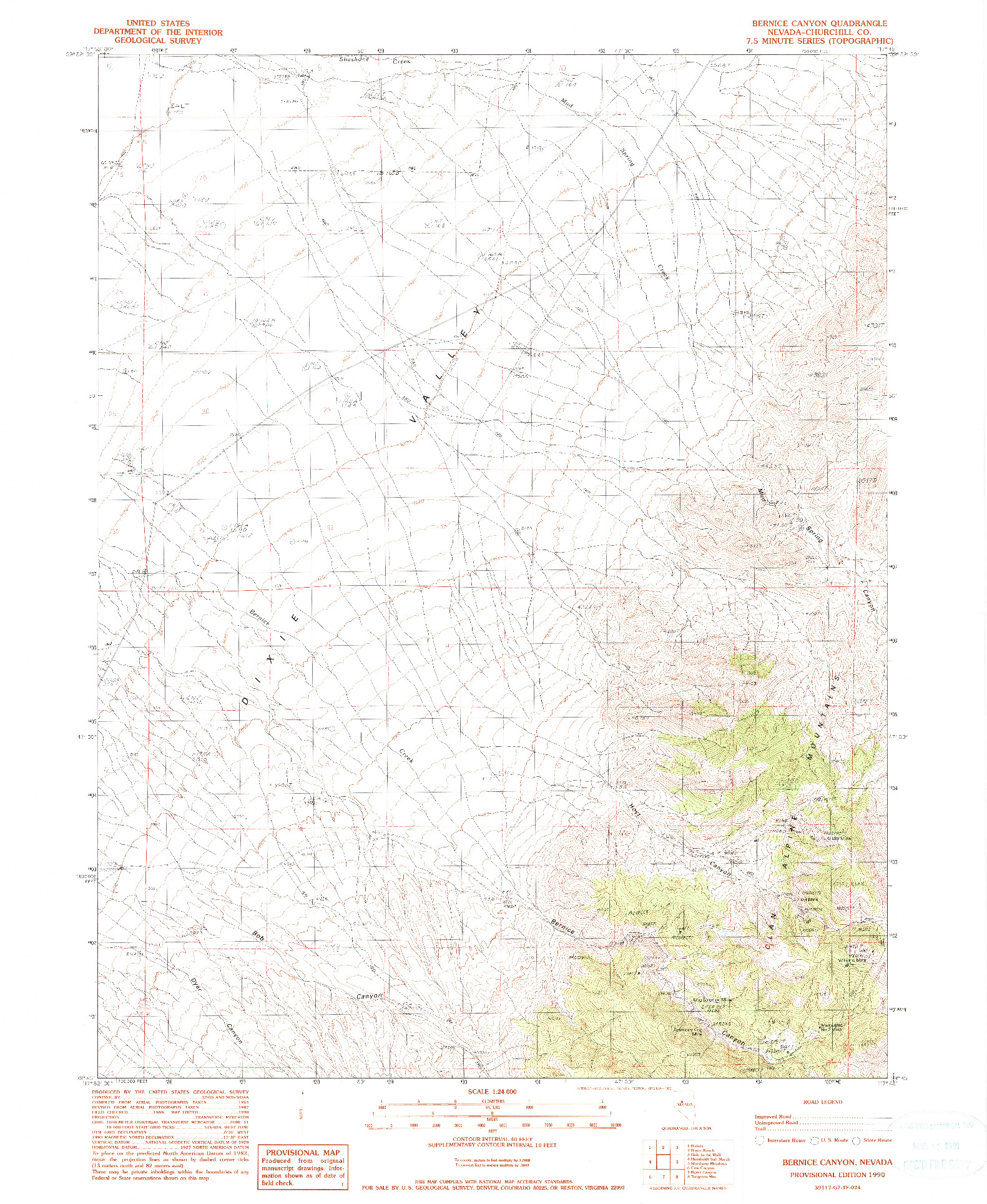 USGS 1:24000-SCALE QUADRANGLE FOR BERNICE CANYON, NV 1990