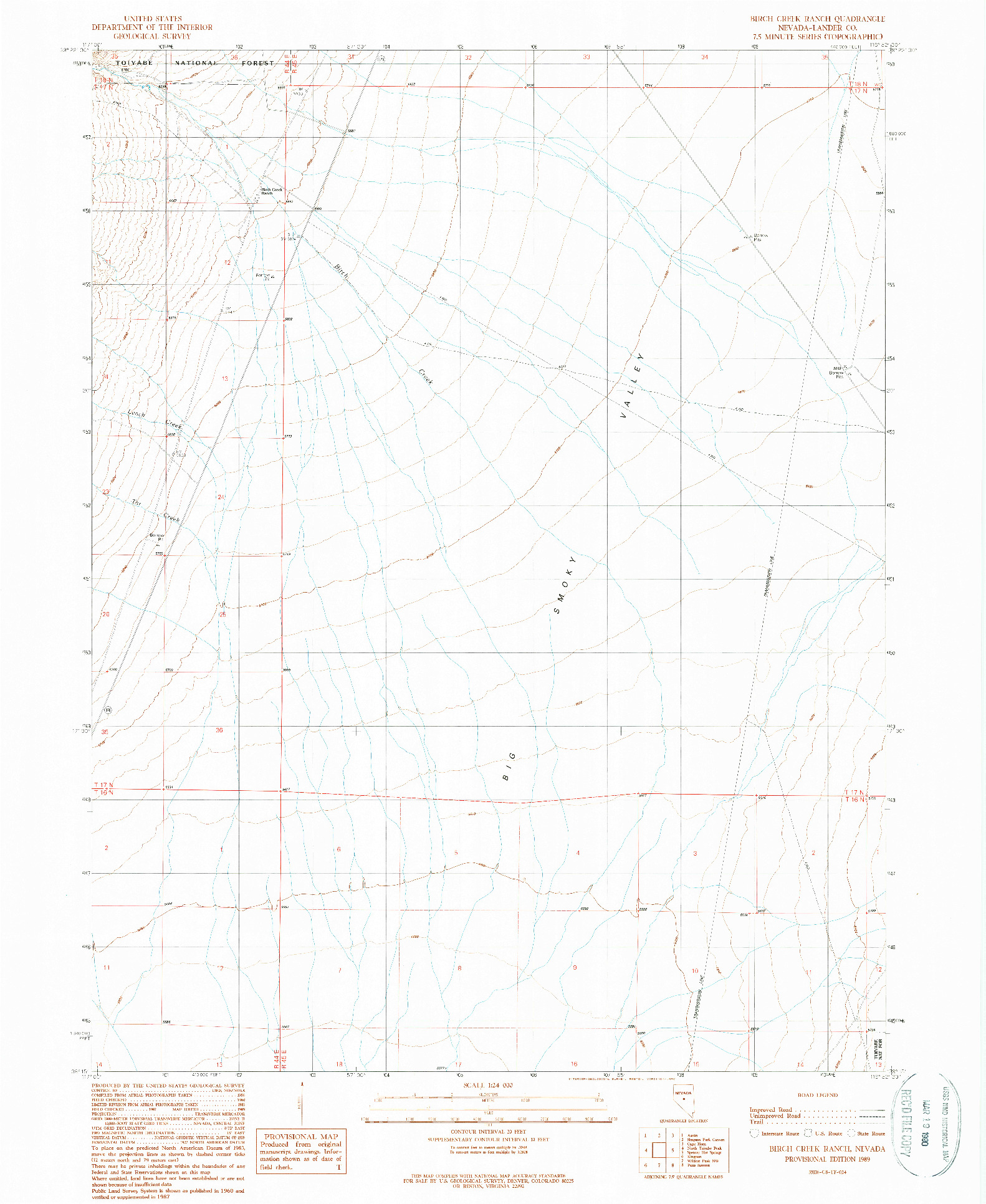 USGS 1:24000-SCALE QUADRANGLE FOR BIRCH CREEK RANCH, NV 1989