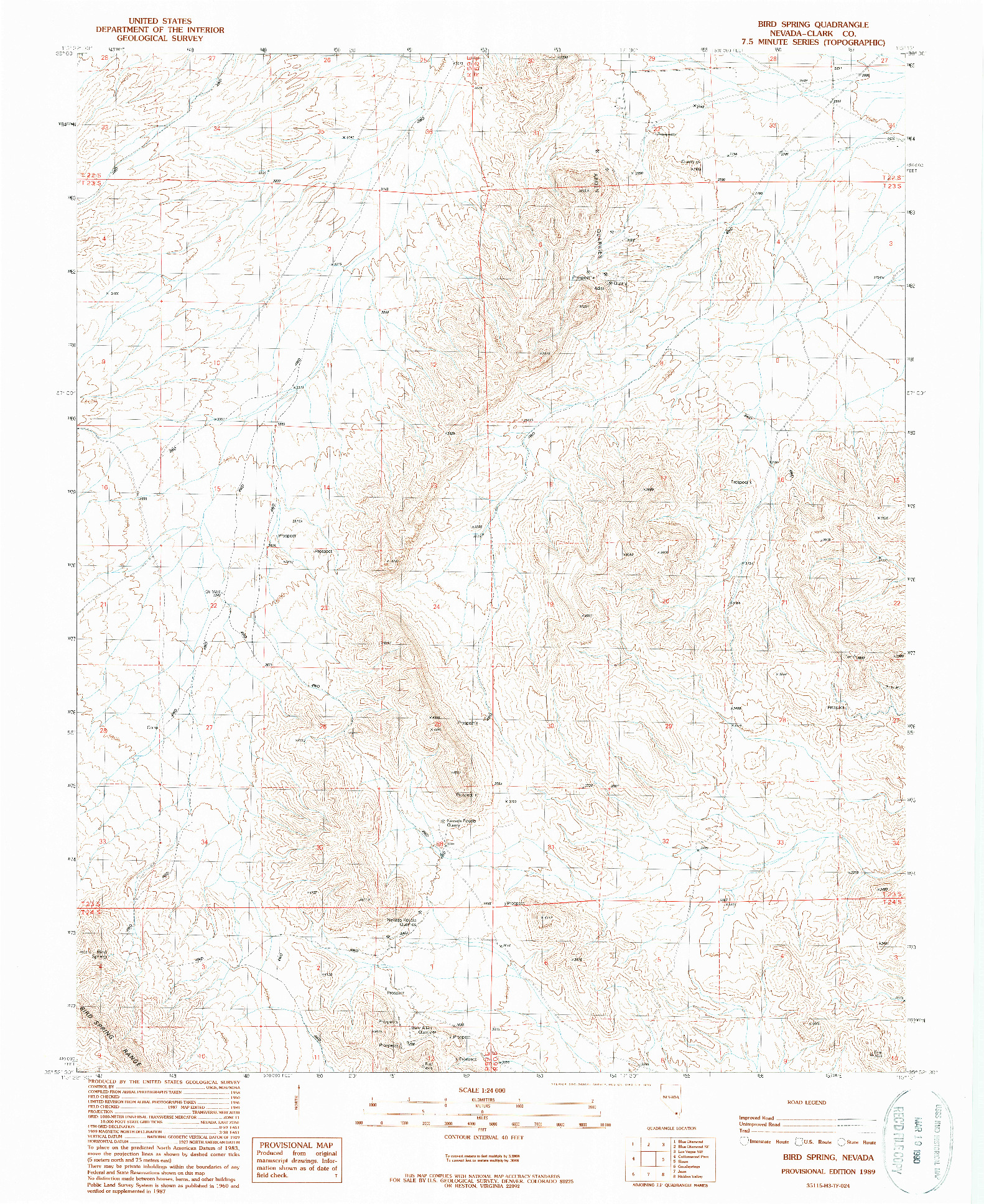 USGS 1:24000-SCALE QUADRANGLE FOR BIRD SPRING, NV 1989