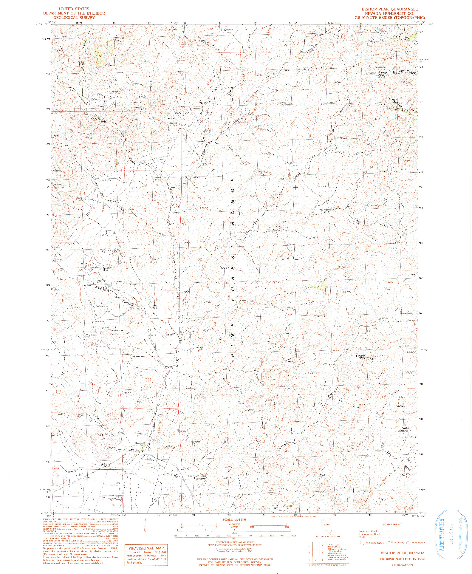 USGS 1:24000-SCALE QUADRANGLE FOR BISHOP PEAK, NV 1990