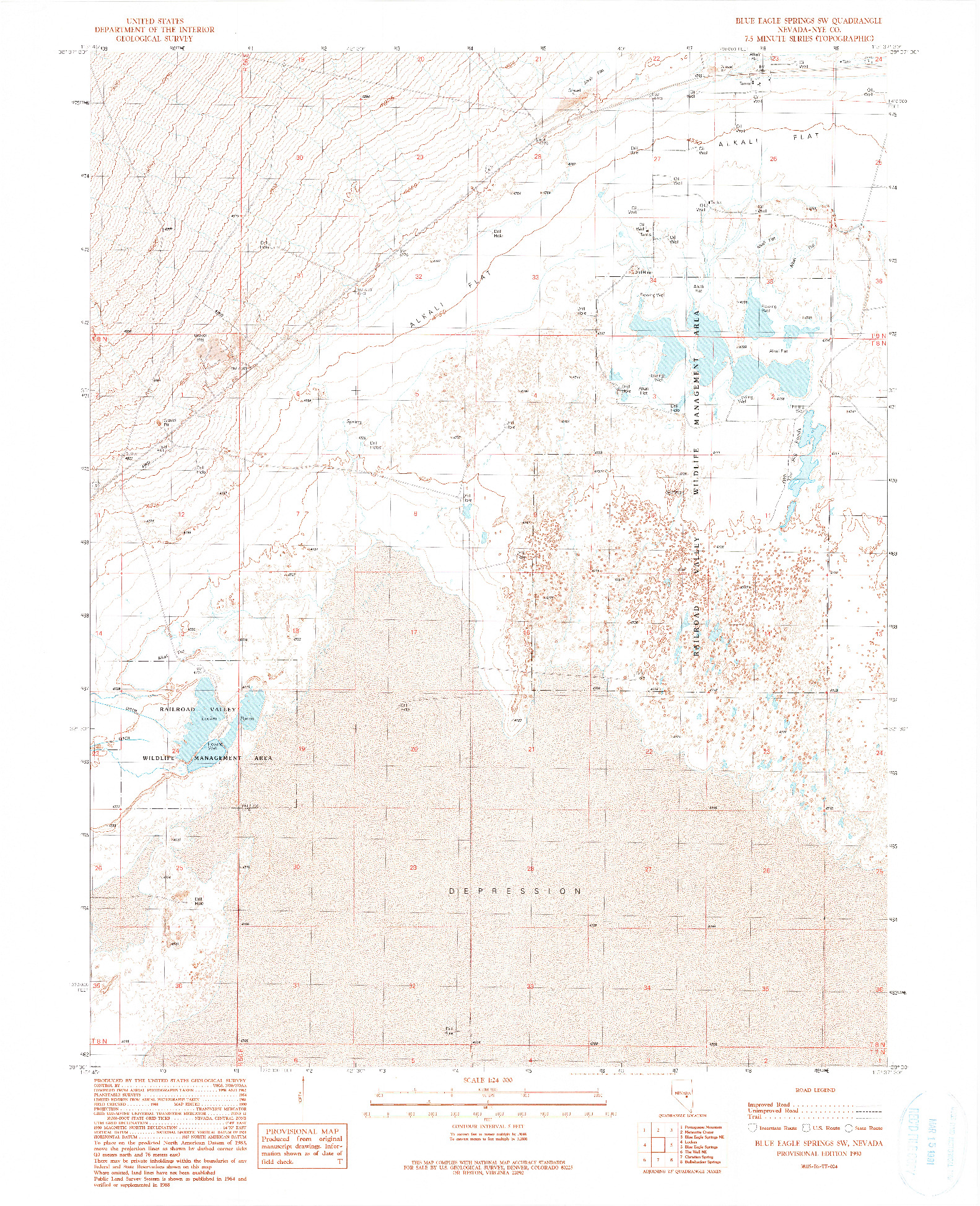 USGS 1:24000-SCALE QUADRANGLE FOR BLUE EAGLE SPRINGS SW, NV 1990