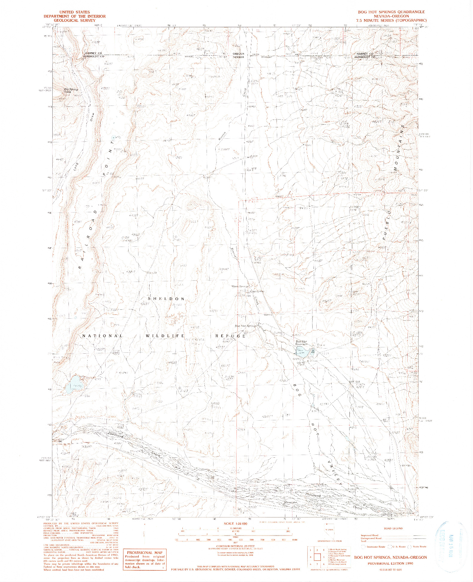 USGS 1:24000-SCALE QUADRANGLE FOR BOG HOT SPRINGS, NV 1990