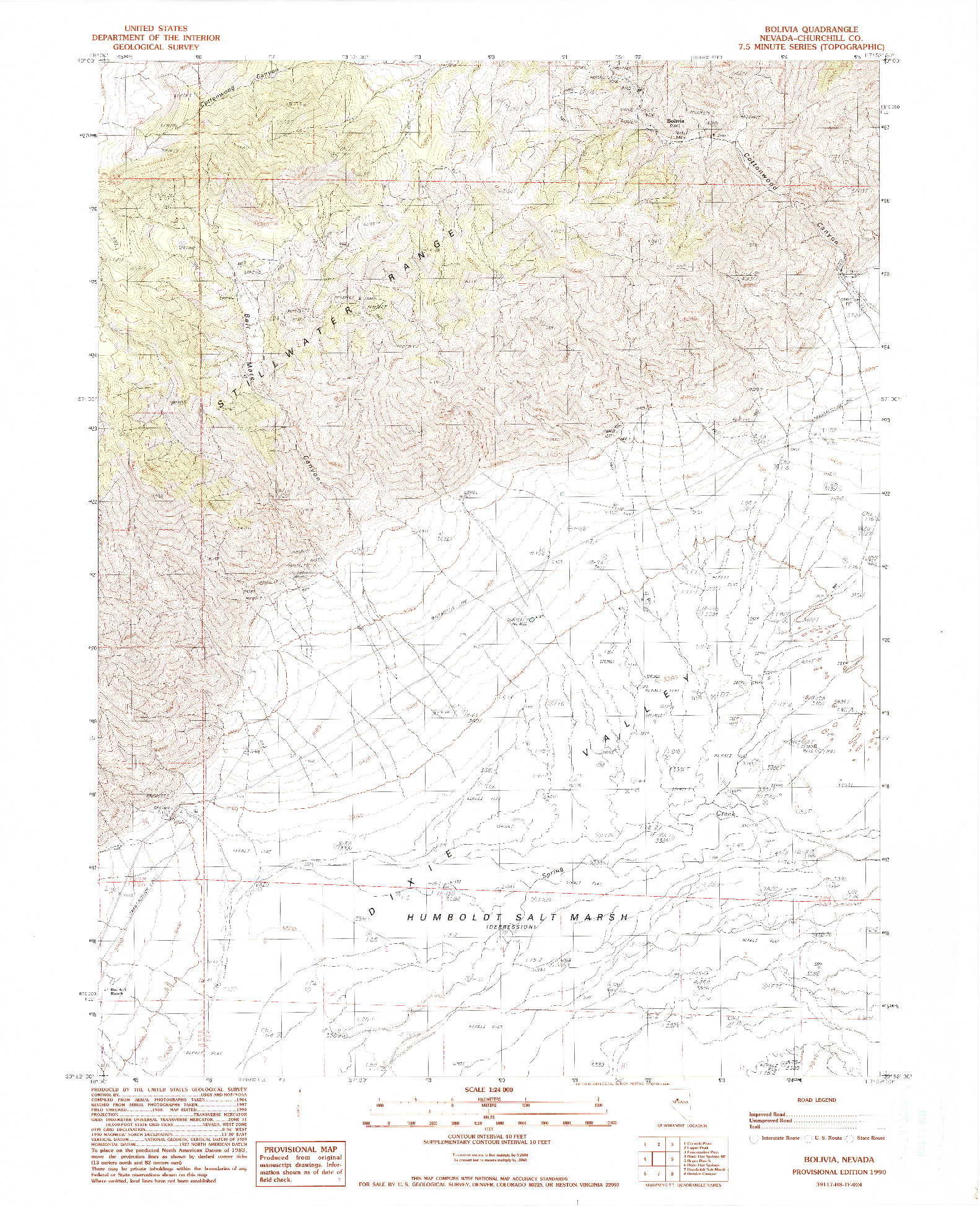 USGS 1:24000-SCALE QUADRANGLE FOR BOLIVIA, NV 1990