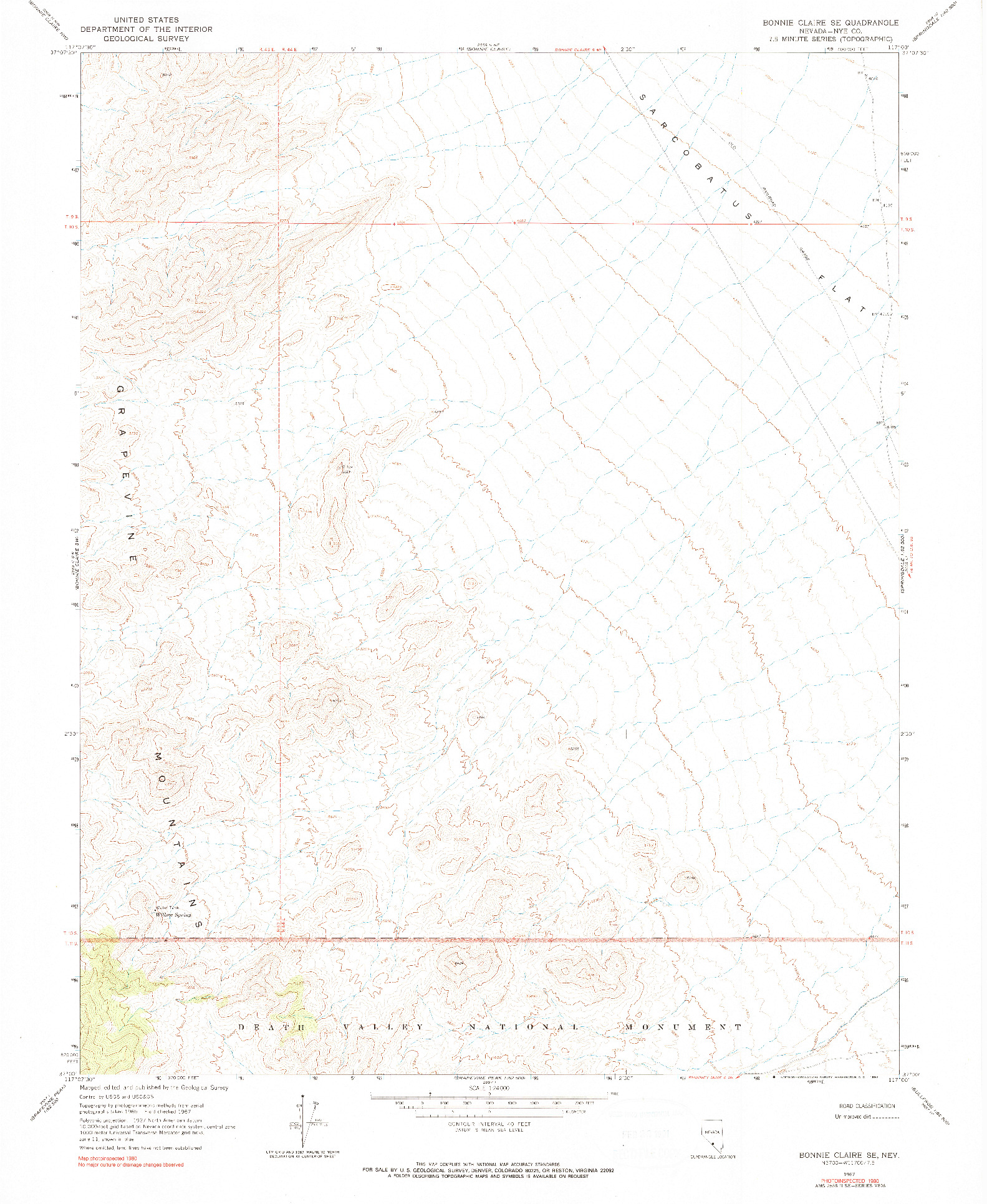 USGS 1:24000-SCALE QUADRANGLE FOR BONNIE CLAIRE SE, NV 1967