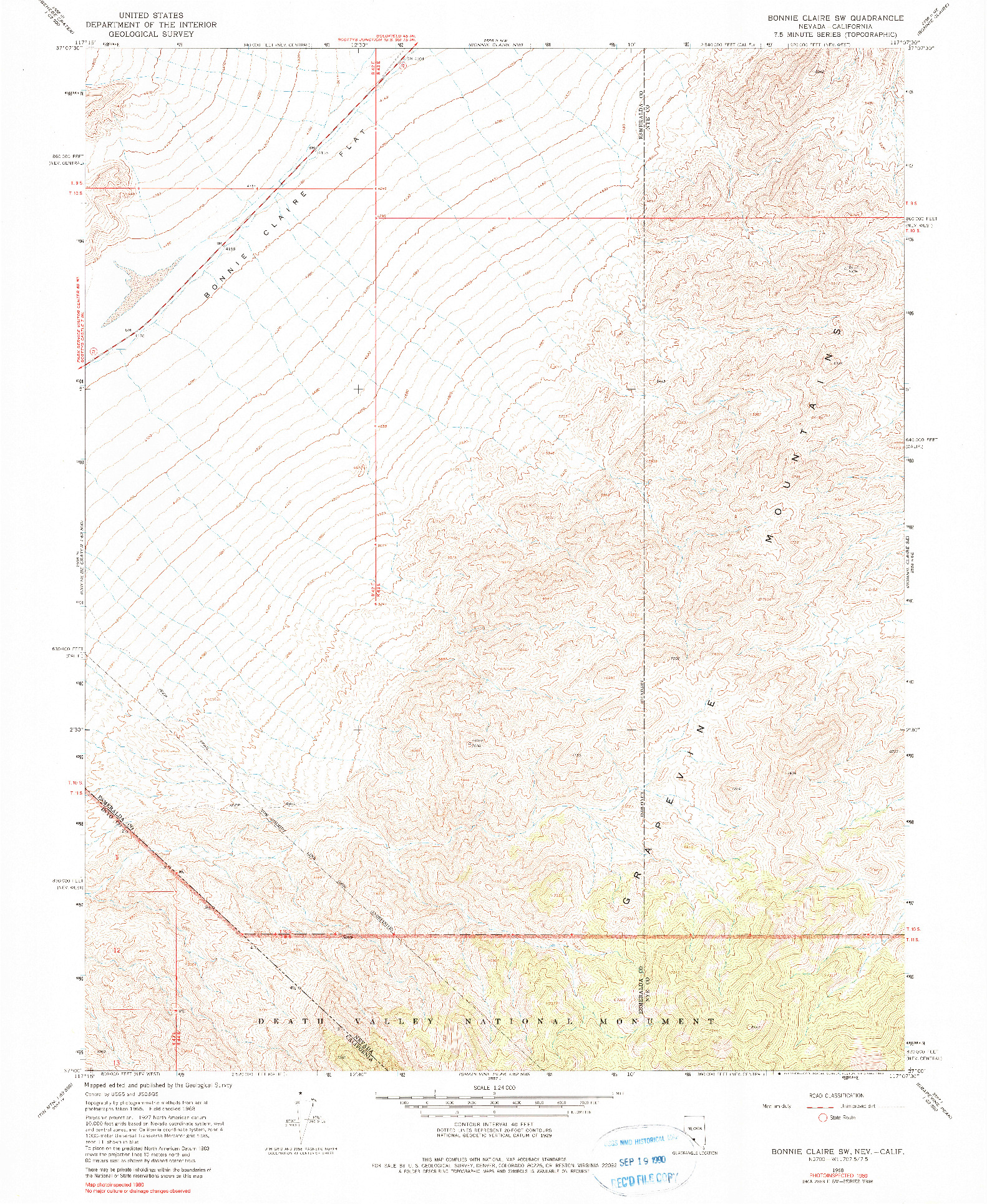 USGS 1:24000-SCALE QUADRANGLE FOR BONNIE CLAIRE SW, NV 1968