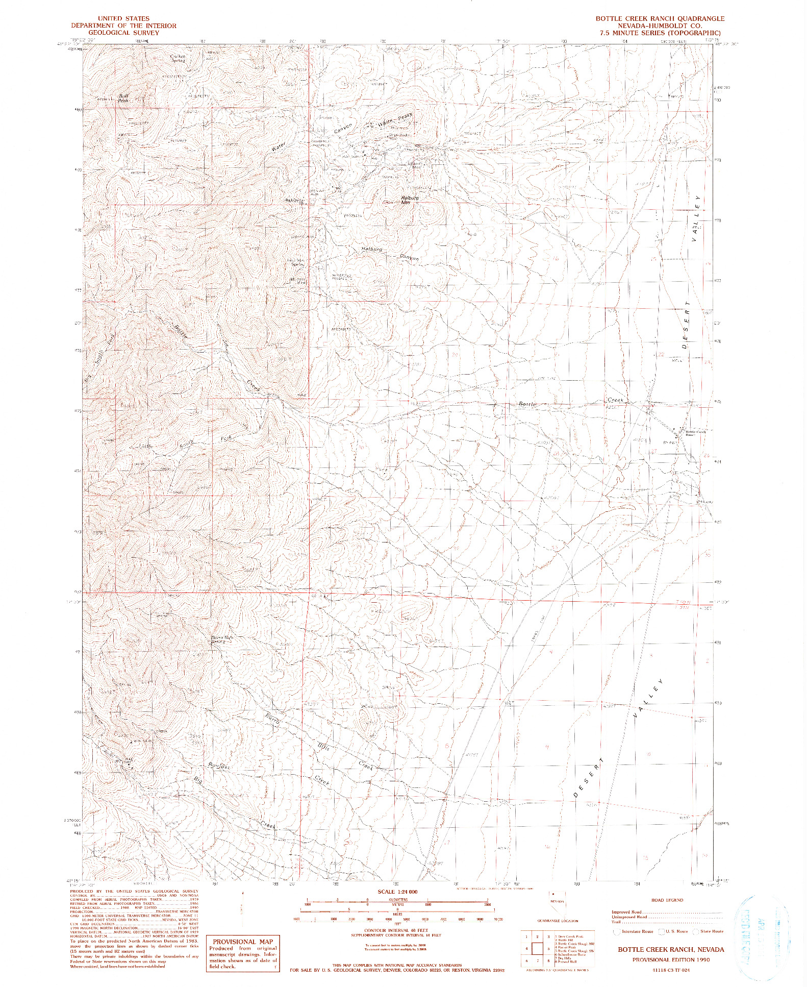 USGS 1:24000-SCALE QUADRANGLE FOR BOTTLE CREEK RANCH, NV 1990