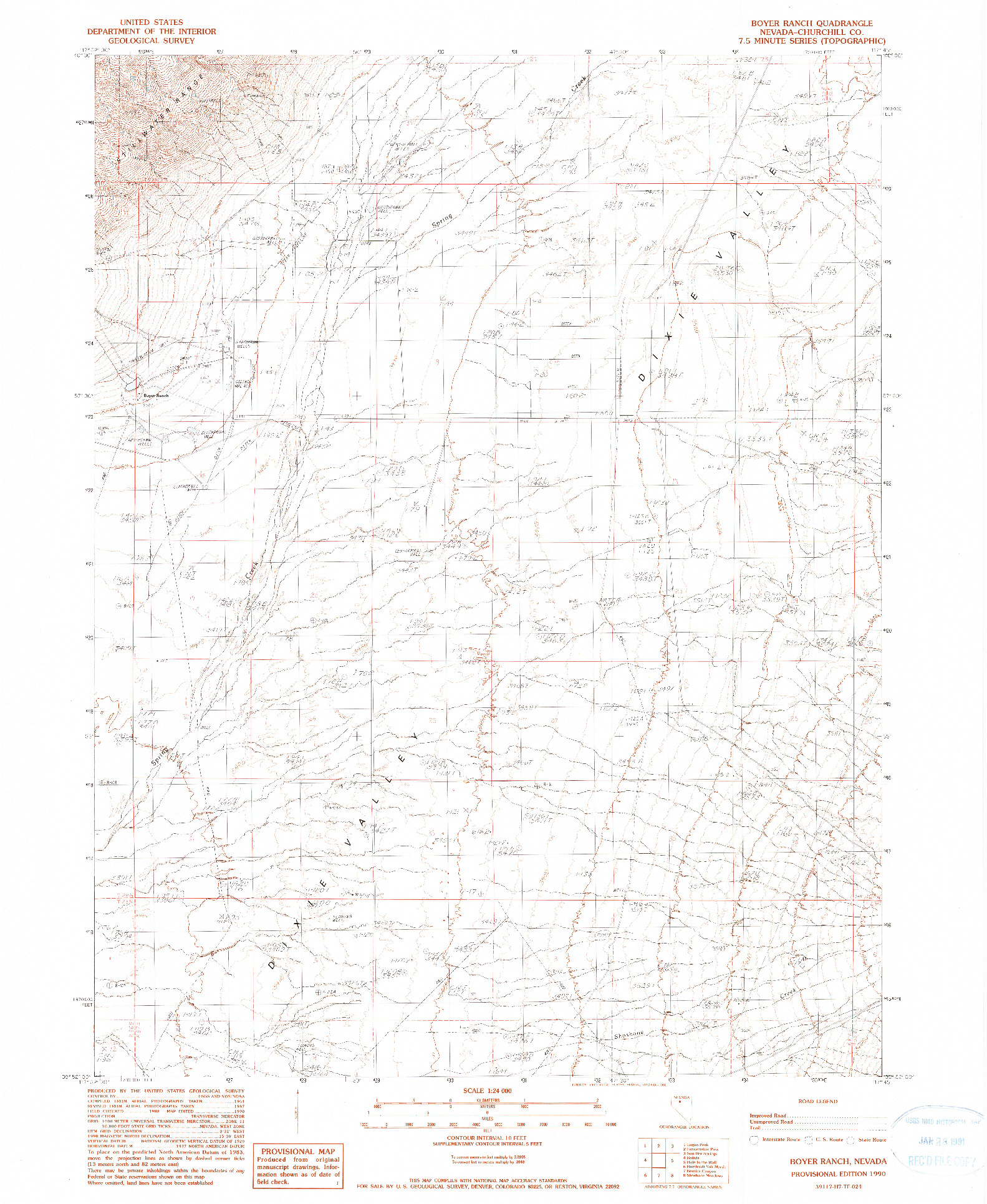 USGS 1:24000-SCALE QUADRANGLE FOR BOYER RANCH, NV 1990