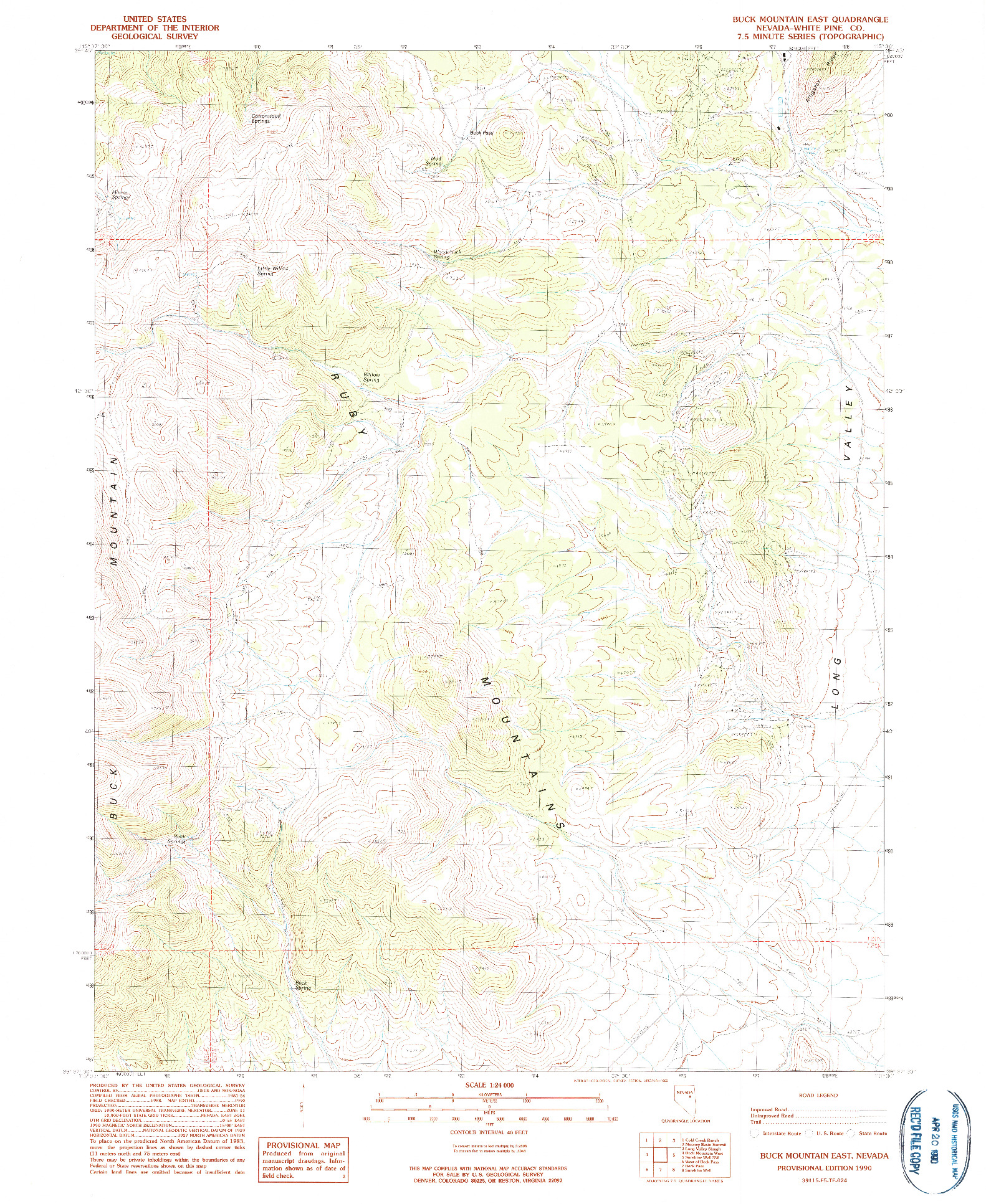 USGS 1:24000-SCALE QUADRANGLE FOR BUCK MOUNTAIN EAST, NV 1990
