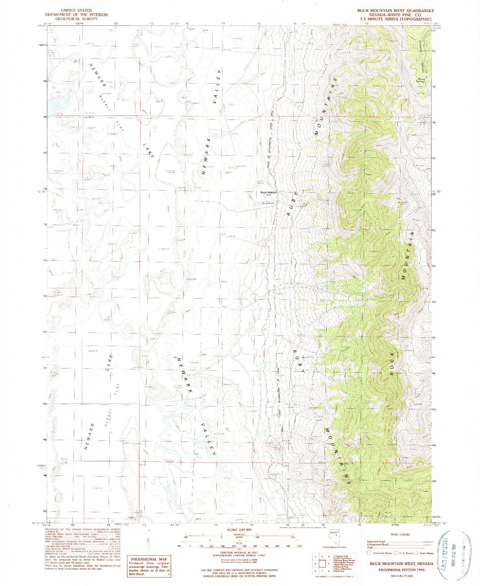 USGS 1:24000-SCALE QUADRANGLE FOR BUCK MOUNTAIN WEST, NV 1990