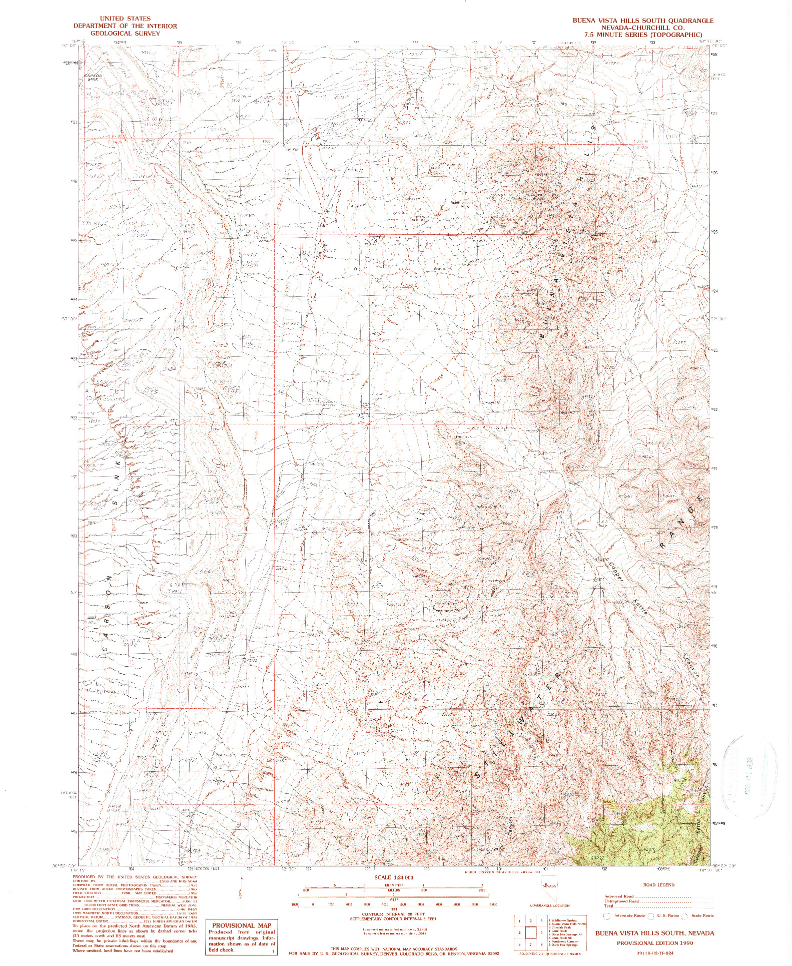 USGS 1:24000-SCALE QUADRANGLE FOR BUENA VISTA HILLS SOUTH, NV 1990