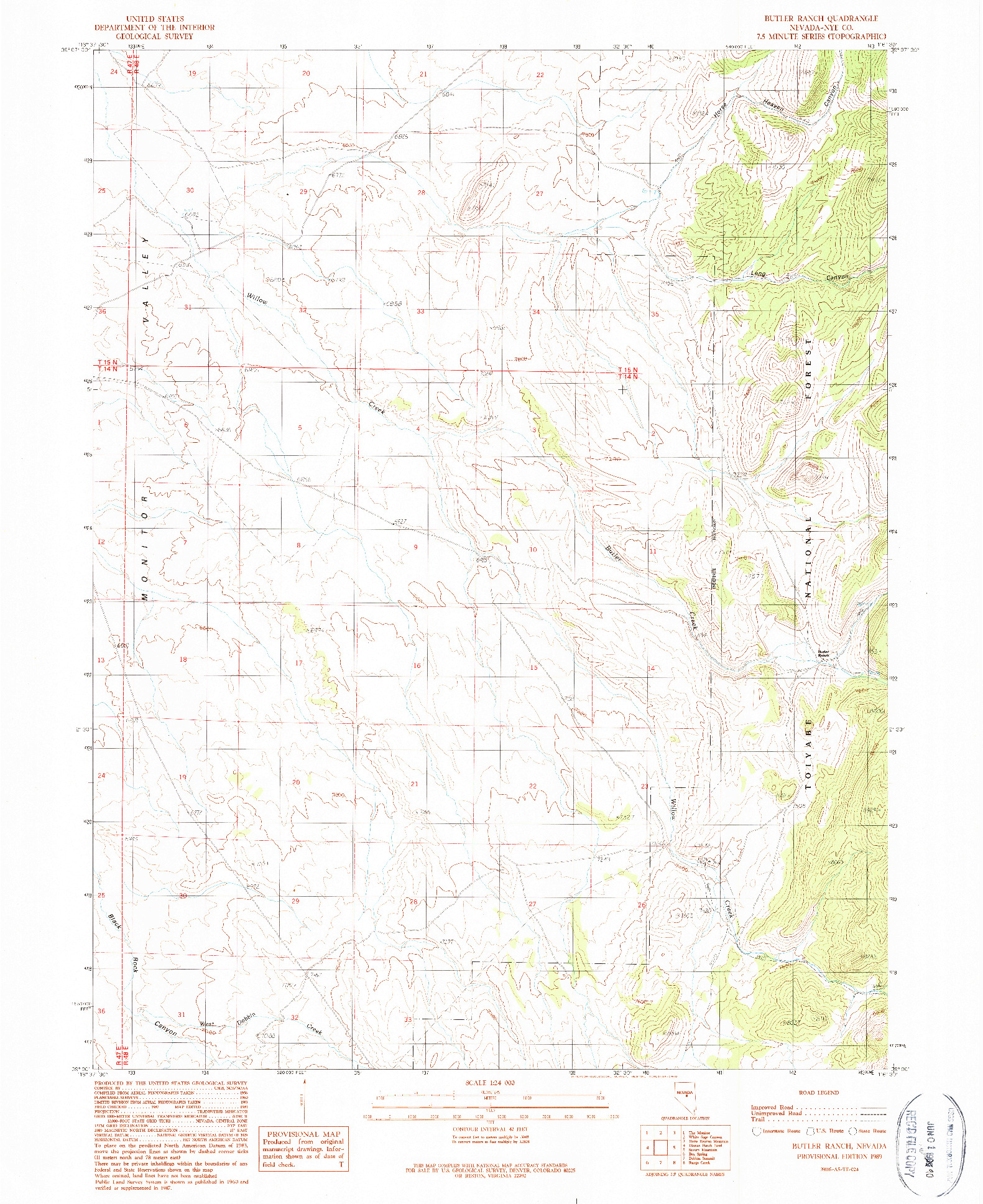 USGS 1:24000-SCALE QUADRANGLE FOR BUTLER RANCH, NV 1989