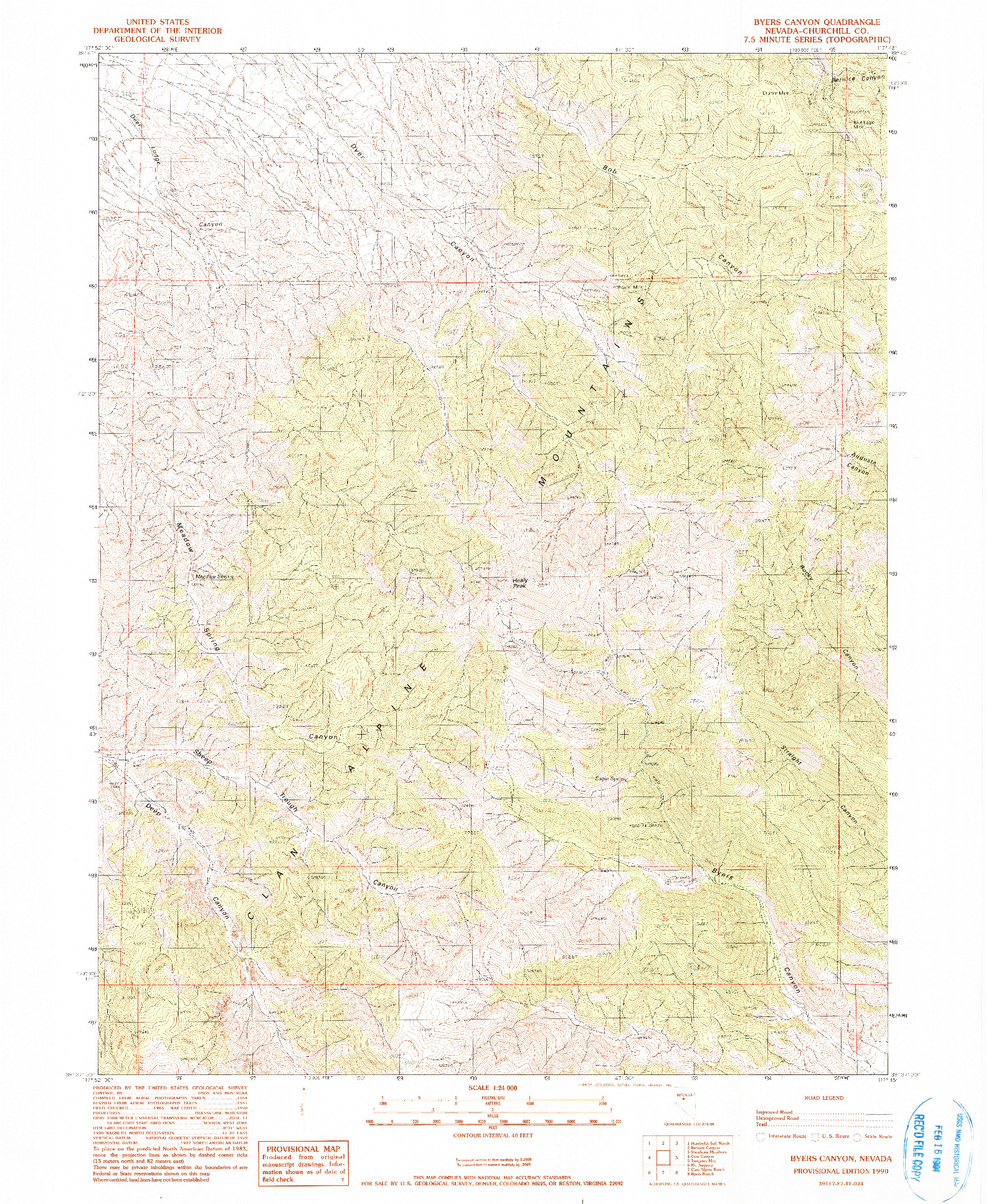 USGS 1:24000-SCALE QUADRANGLE FOR BYERS CANYON, NV 1990