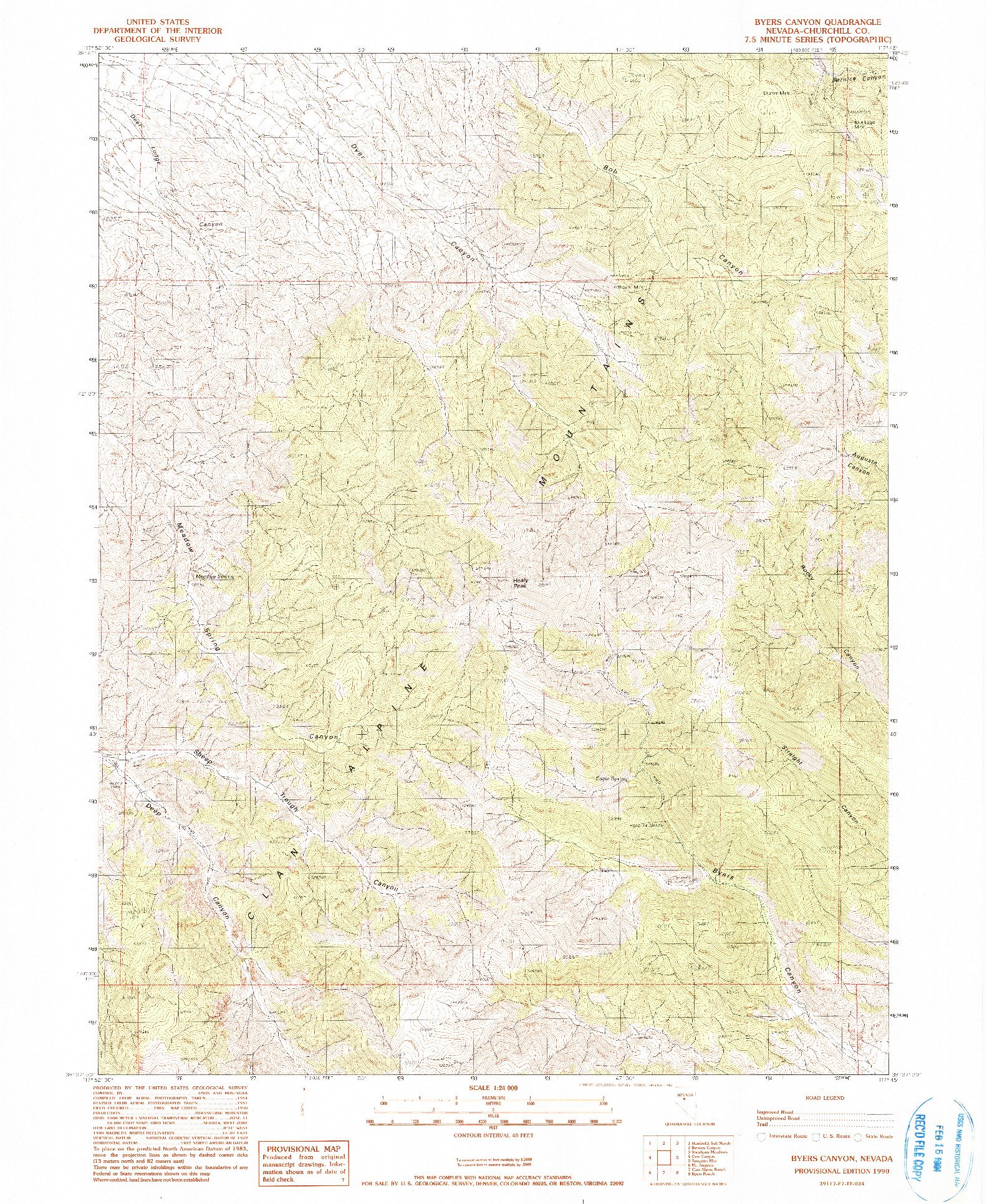 USGS 1:24000-SCALE QUADRANGLE FOR BYERS CANYON, NV 1990