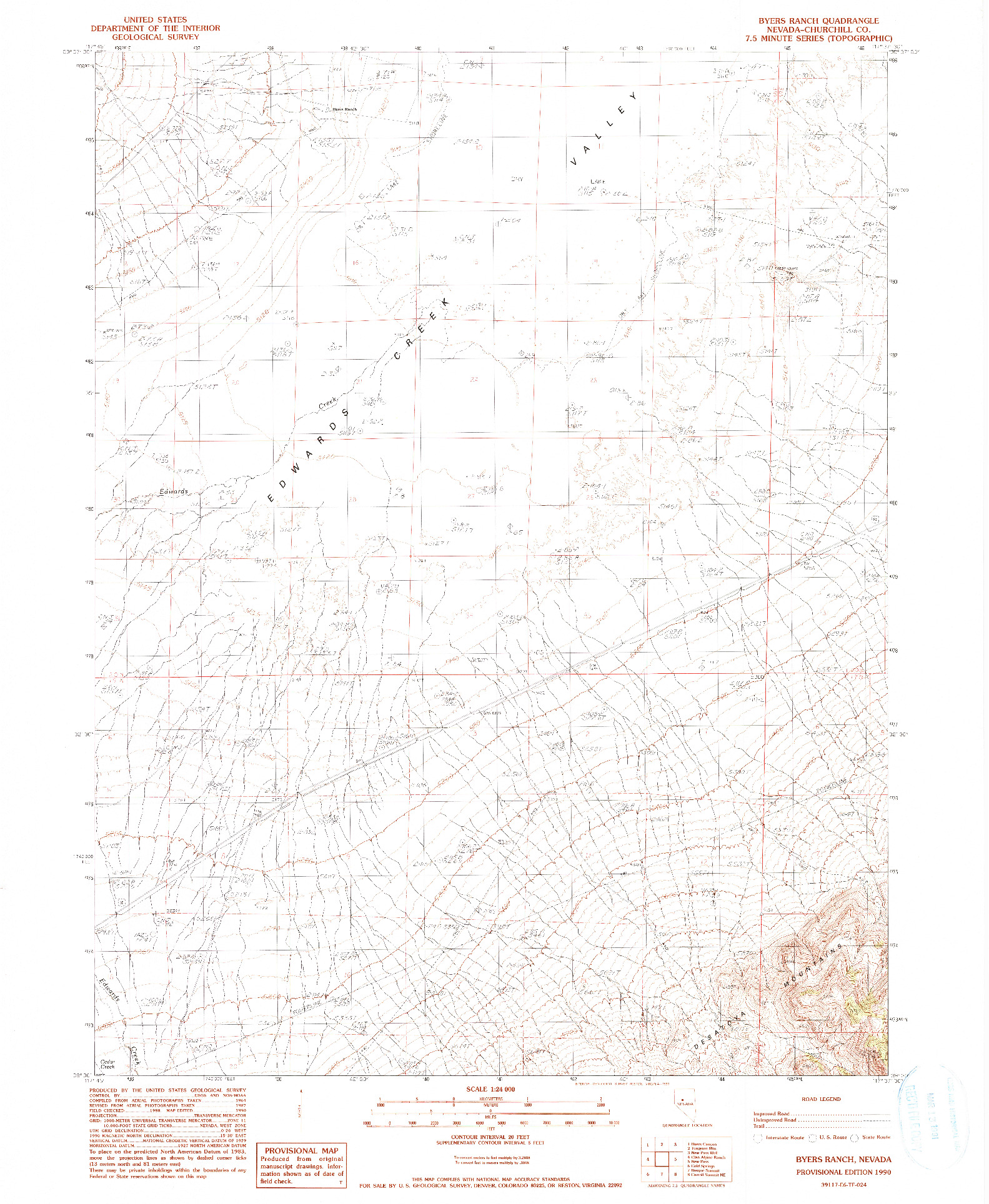 USGS 1:24000-SCALE QUADRANGLE FOR BYERS RANCH, NV 1990