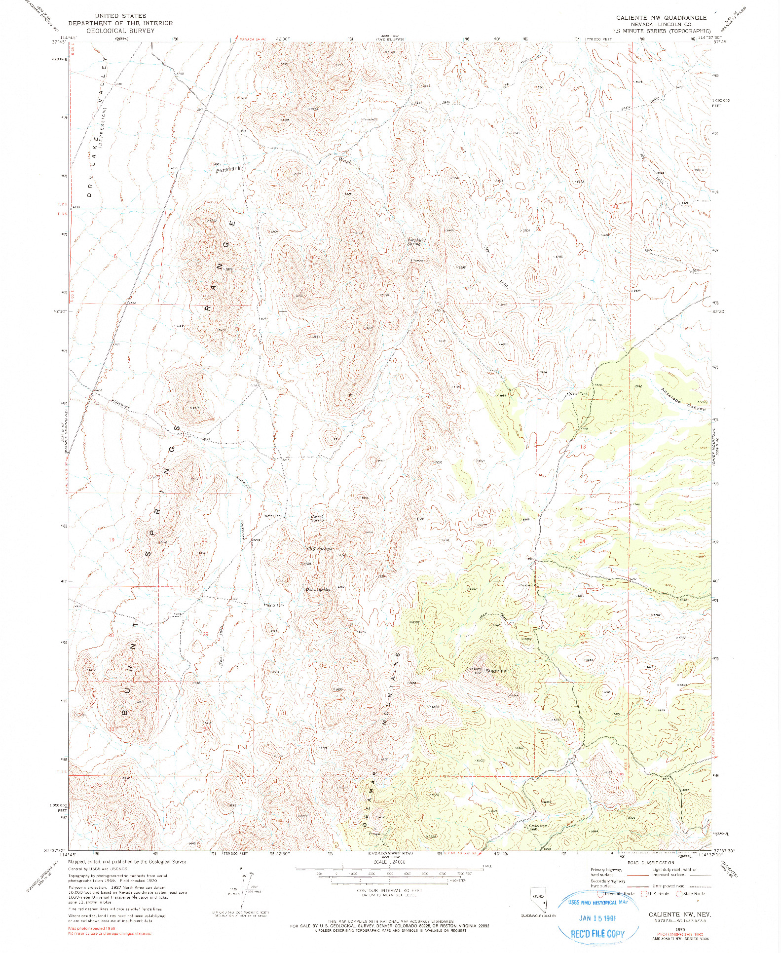 USGS 1:24000-SCALE QUADRANGLE FOR CALIENTE NW, NV 1970