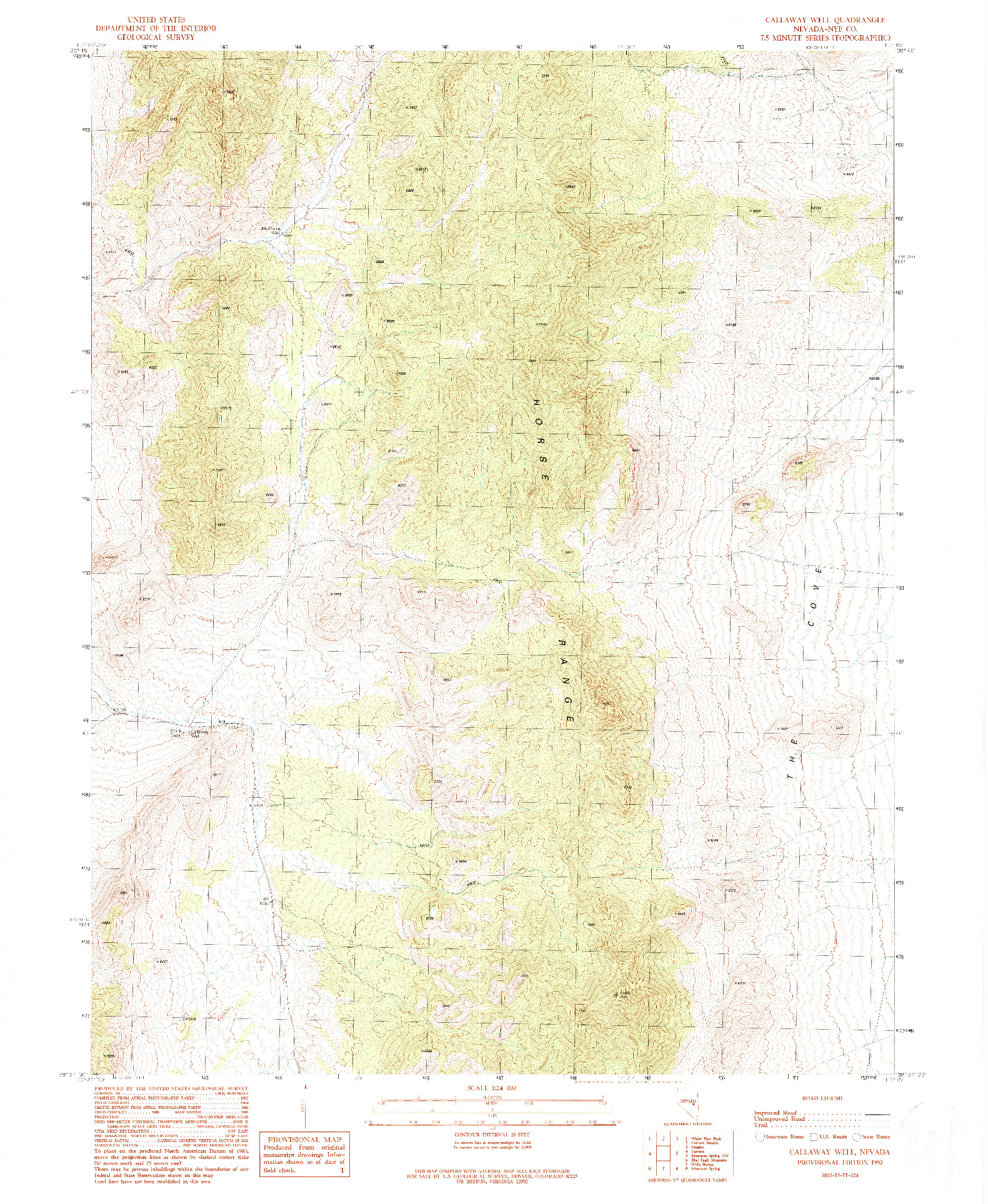 USGS 1:24000-SCALE QUADRANGLE FOR CALLAWAY WELL, NV 1990