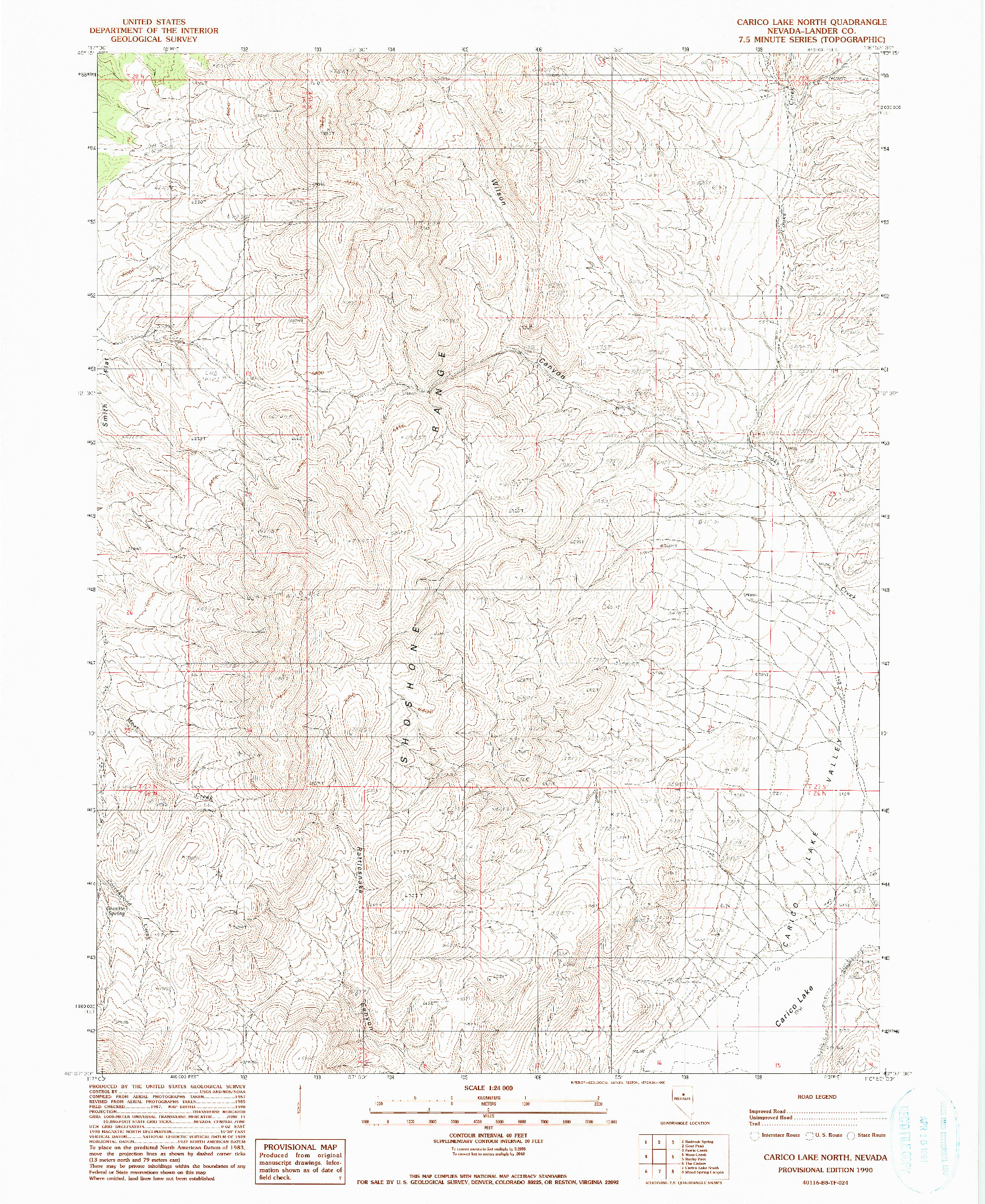 USGS 1:24000-SCALE QUADRANGLE FOR CARICO LAKE NORTH, NV 1990