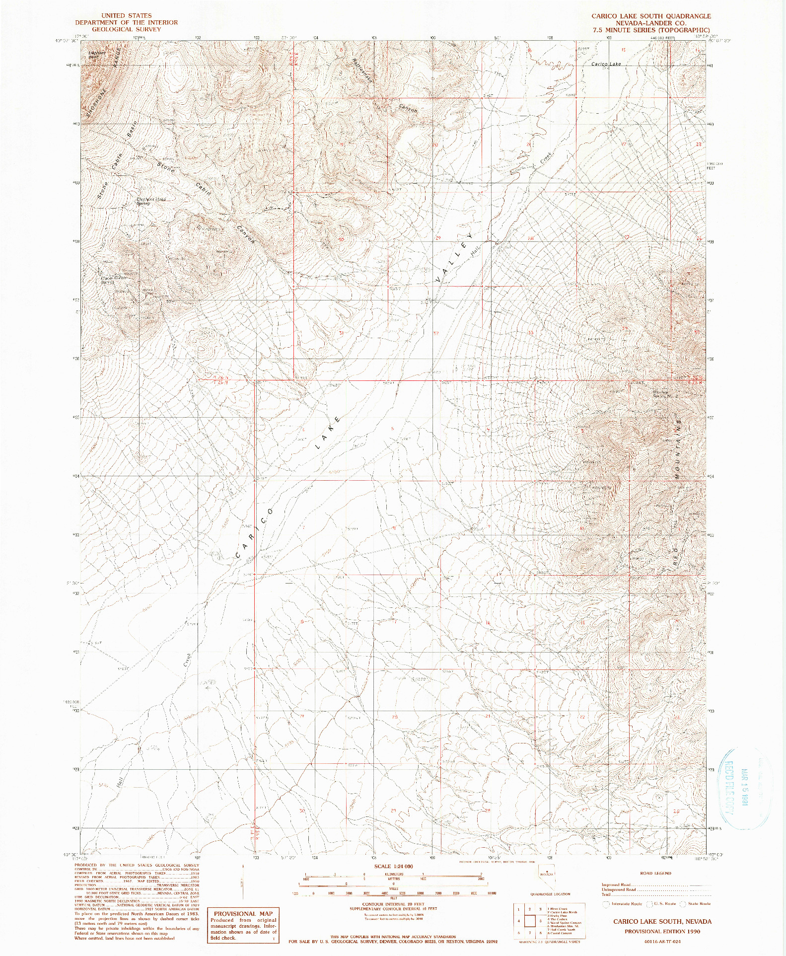 USGS 1:24000-SCALE QUADRANGLE FOR CARICO LAKE SOUTH, NV 1990