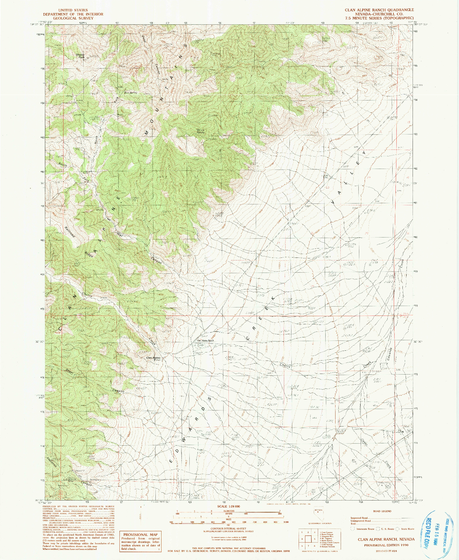 USGS 1:24000-SCALE QUADRANGLE FOR CLAN ALPINE RANCH, NV 1990