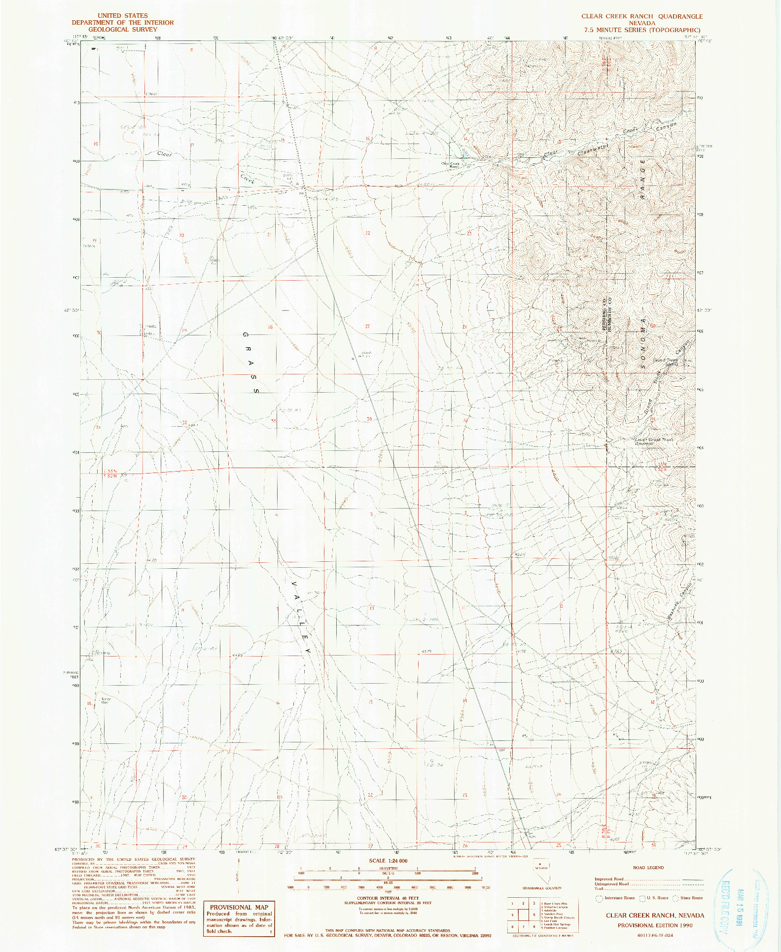 USGS 1:24000-SCALE QUADRANGLE FOR CLEAR CREEK RANCH, NV 1990
