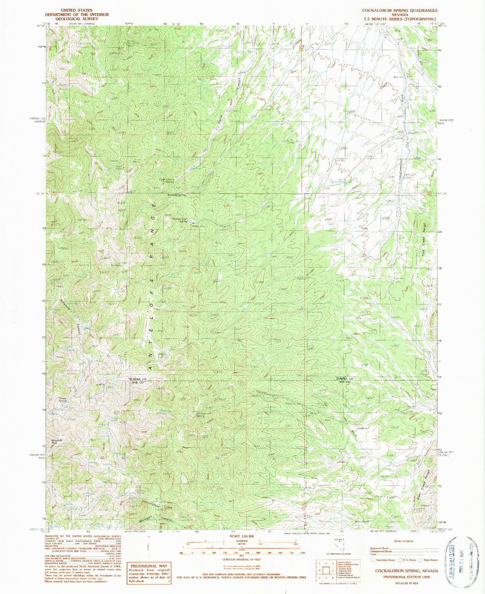 USGS 1:24000-SCALE QUADRANGLE FOR COCKALORUM SPRING, NV 1990