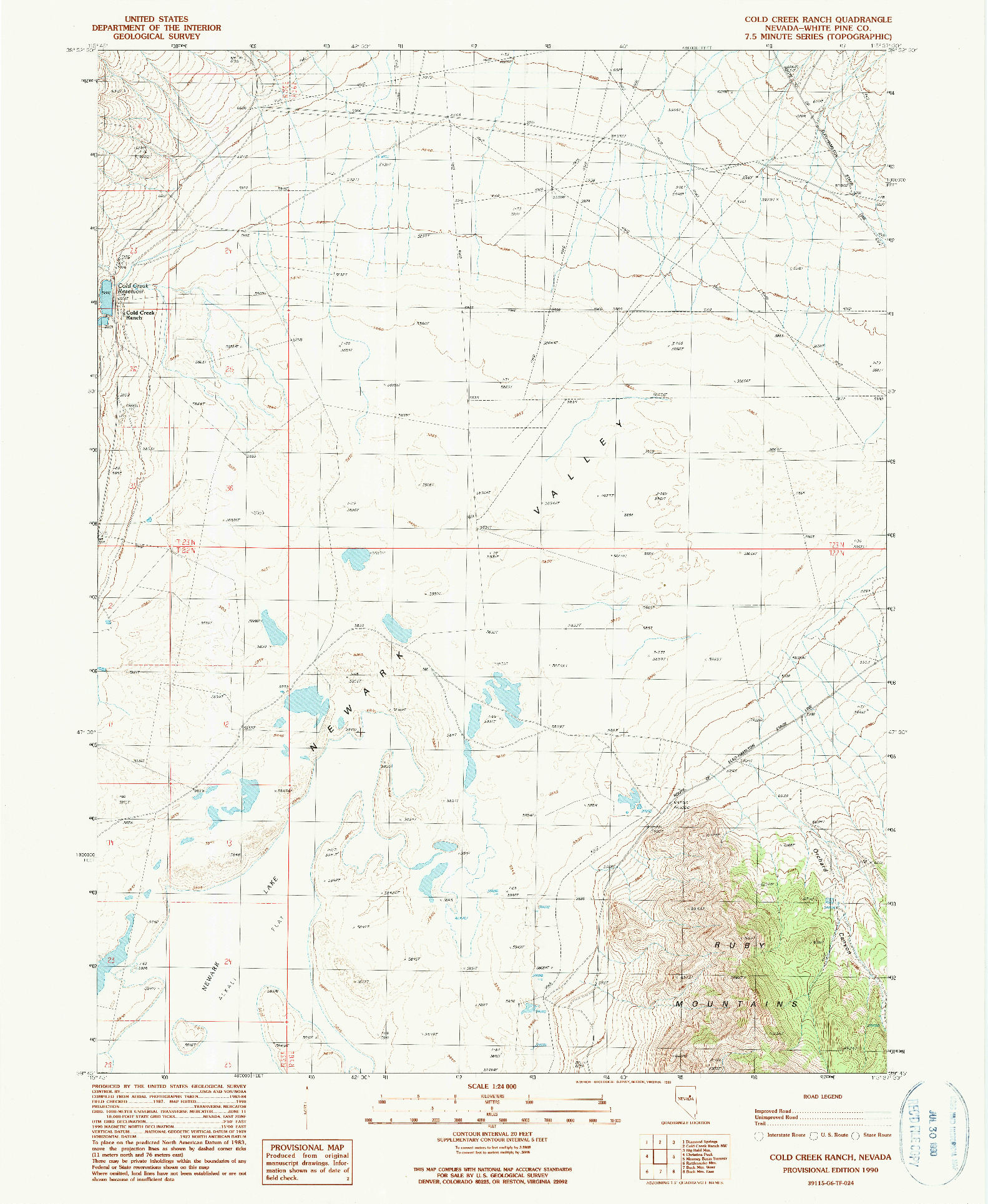 USGS 1:24000-SCALE QUADRANGLE FOR COLD CREEK RANCH, NV 1990