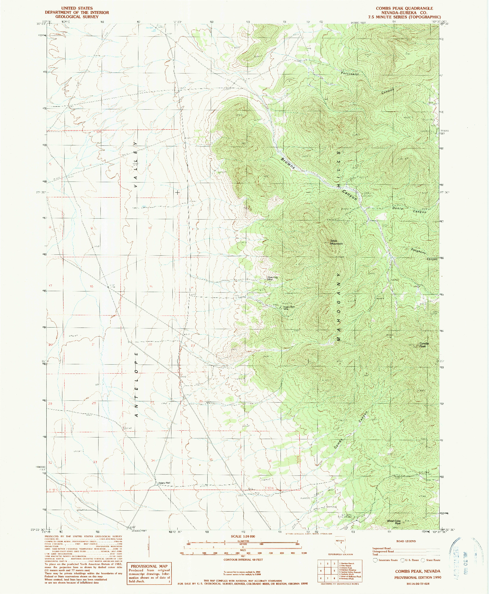 USGS 1:24000-SCALE QUADRANGLE FOR COMBS PEAK, NV 1990