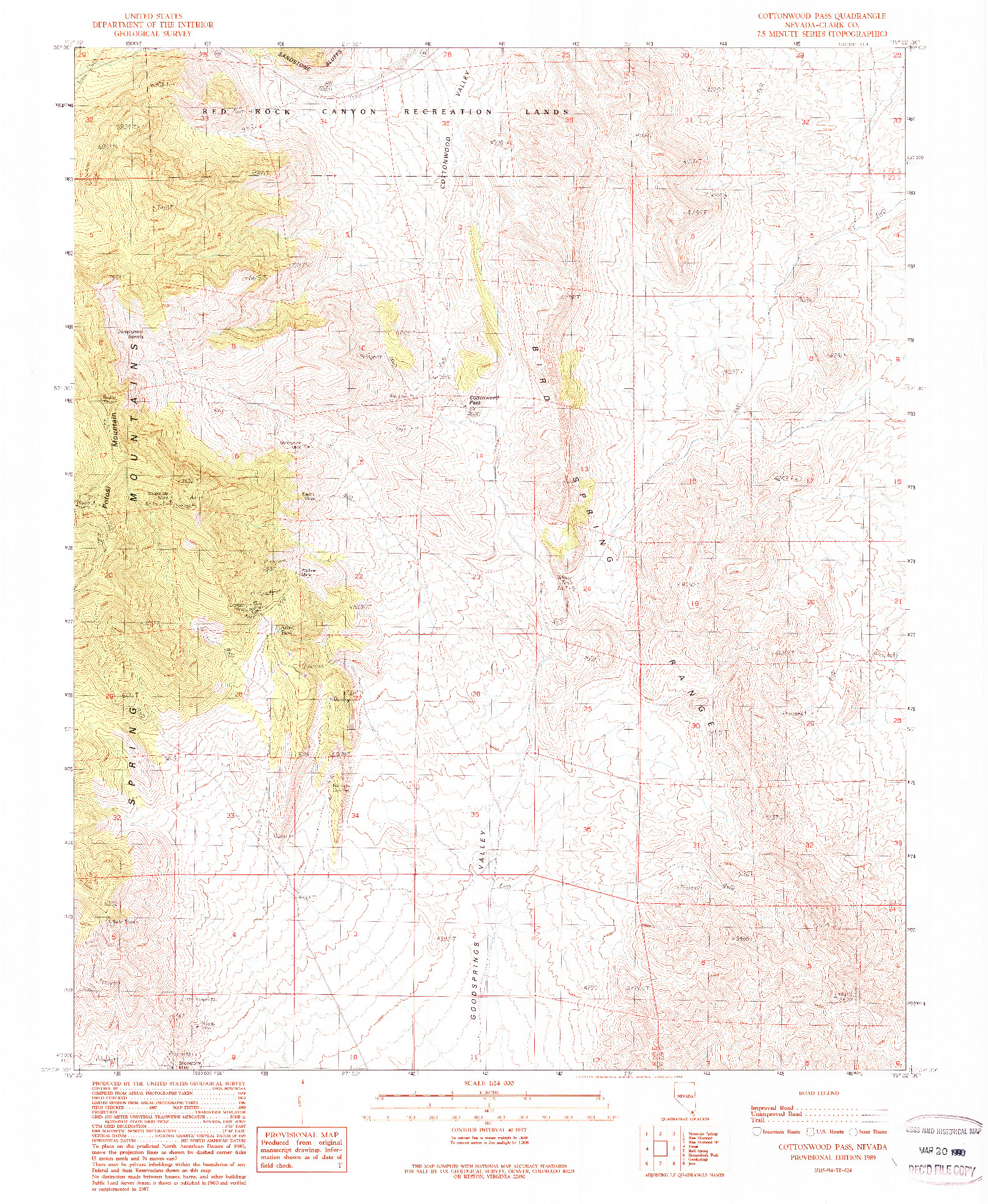 USGS 1:24000-SCALE QUADRANGLE FOR COTTONWOOD PASS, NV 1989