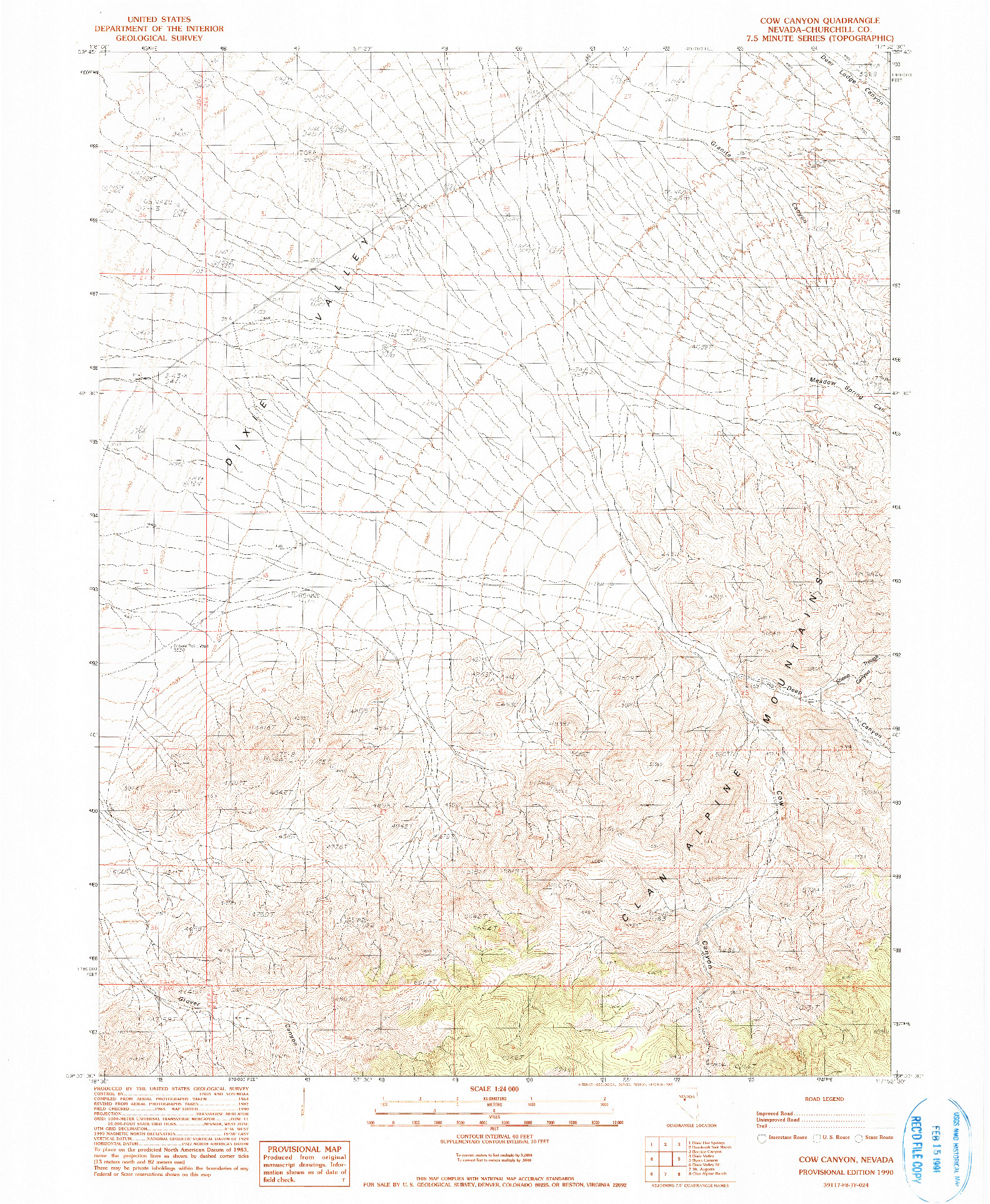 USGS 1:24000-SCALE QUADRANGLE FOR COW CANYON, NV 1990