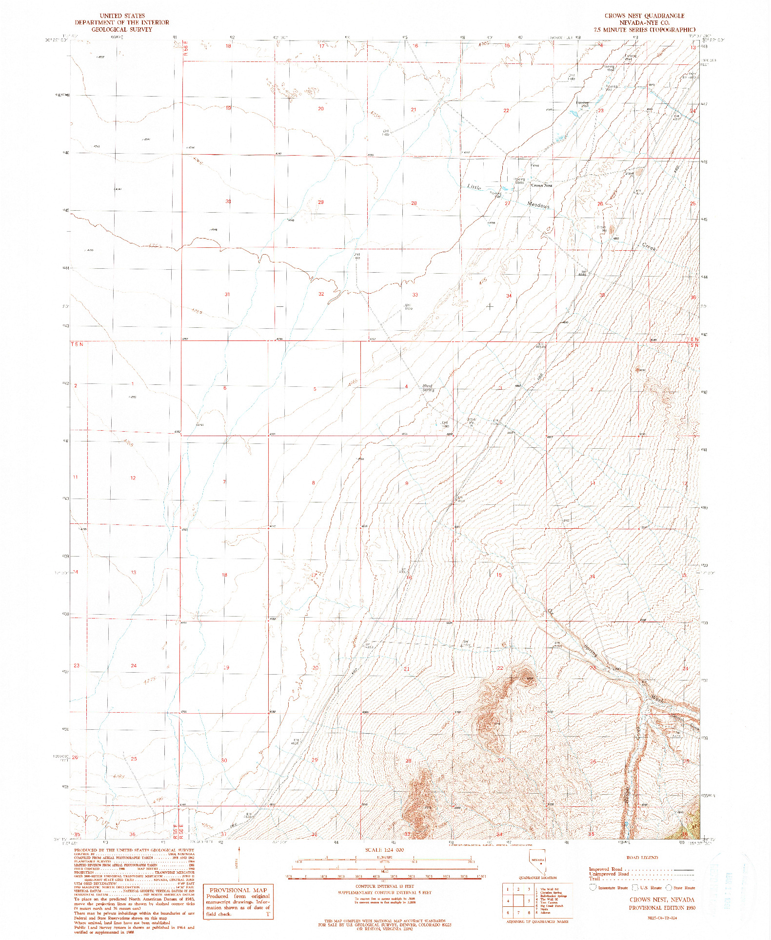 USGS 1:24000-SCALE QUADRANGLE FOR CROWS NEST, NV 1990
