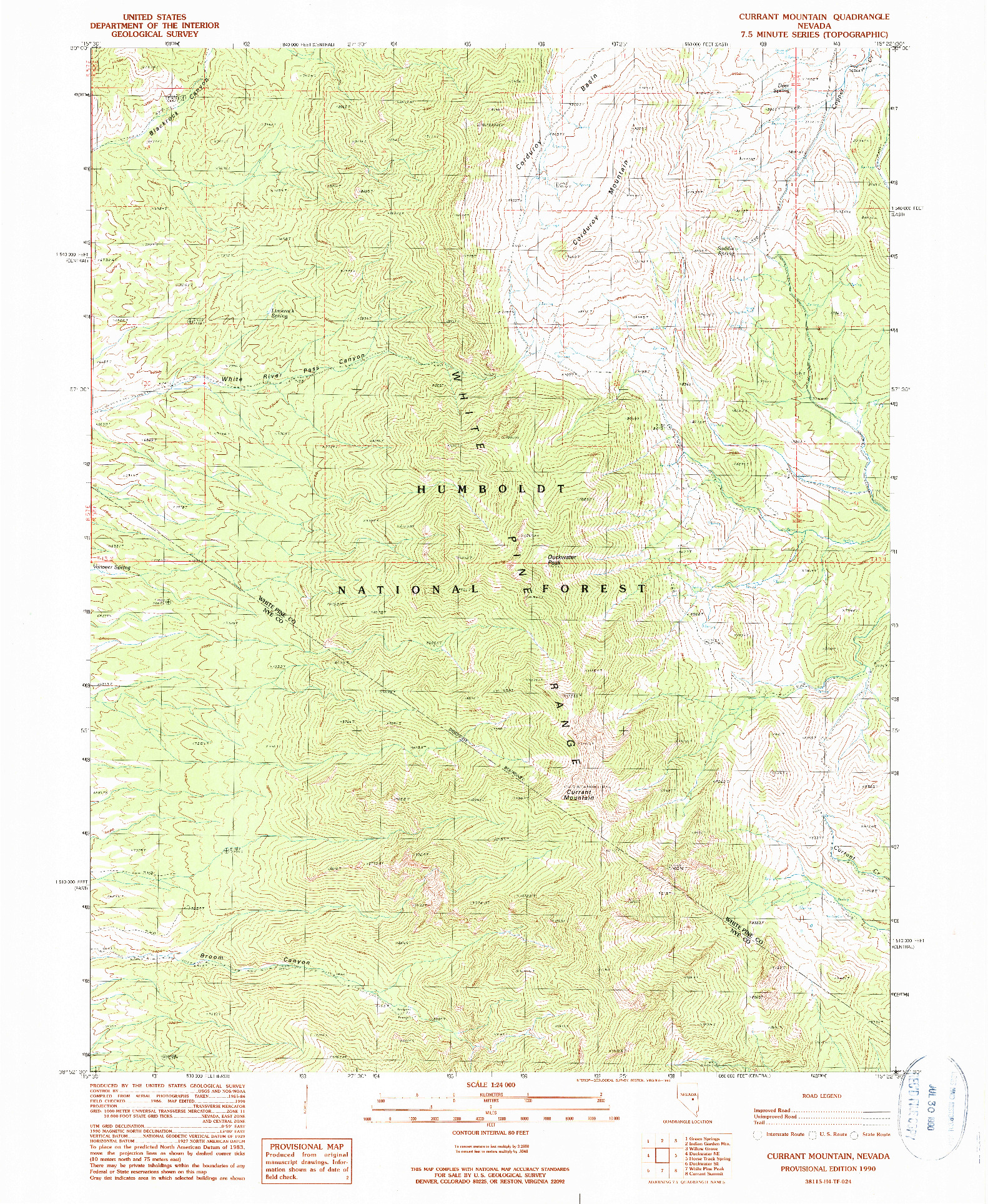 USGS 1:24000-SCALE QUADRANGLE FOR CURRANT MOUNTAIN, NV 1990