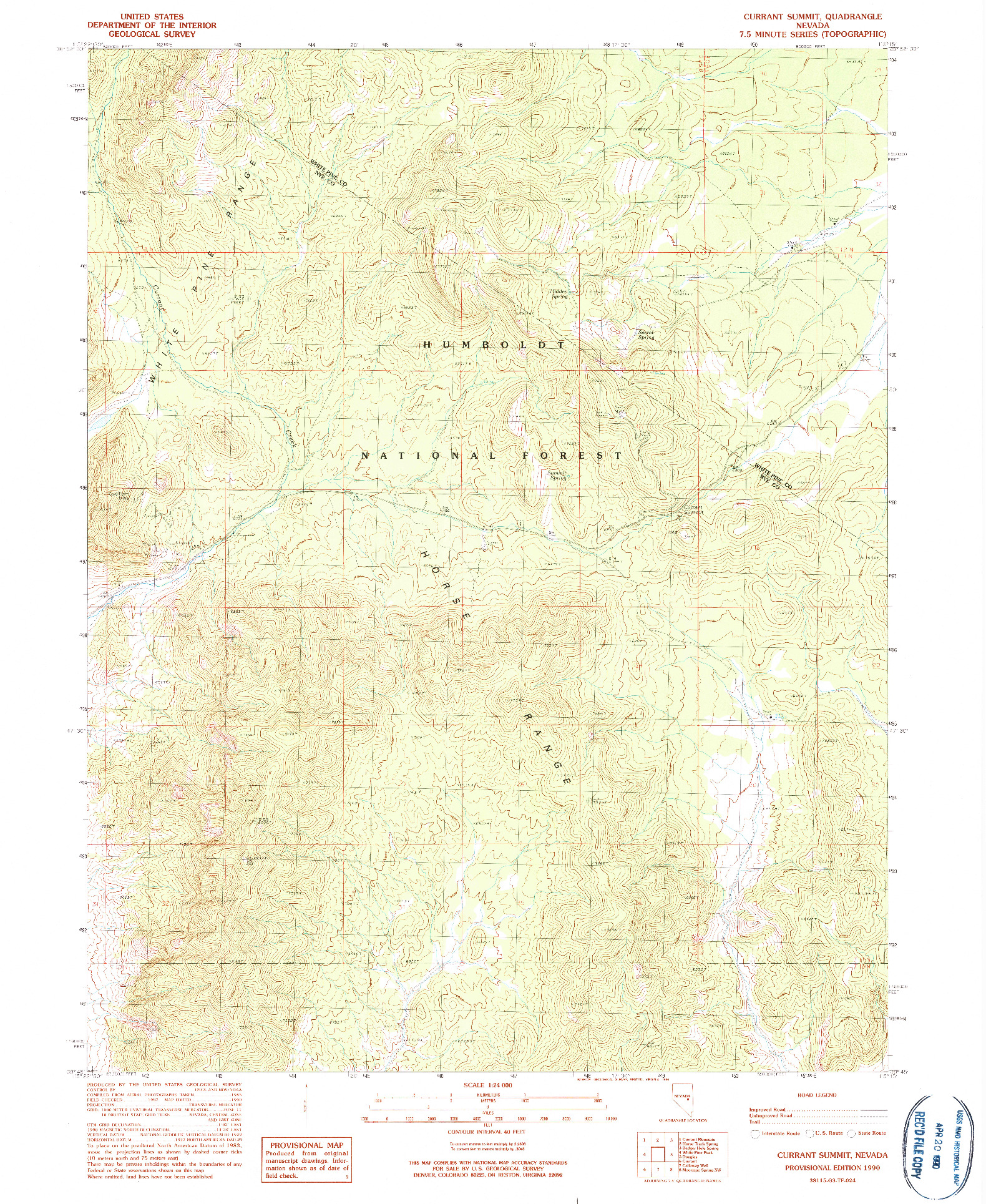 USGS 1:24000-SCALE QUADRANGLE FOR CURRANT SUMMIT, NV 1990