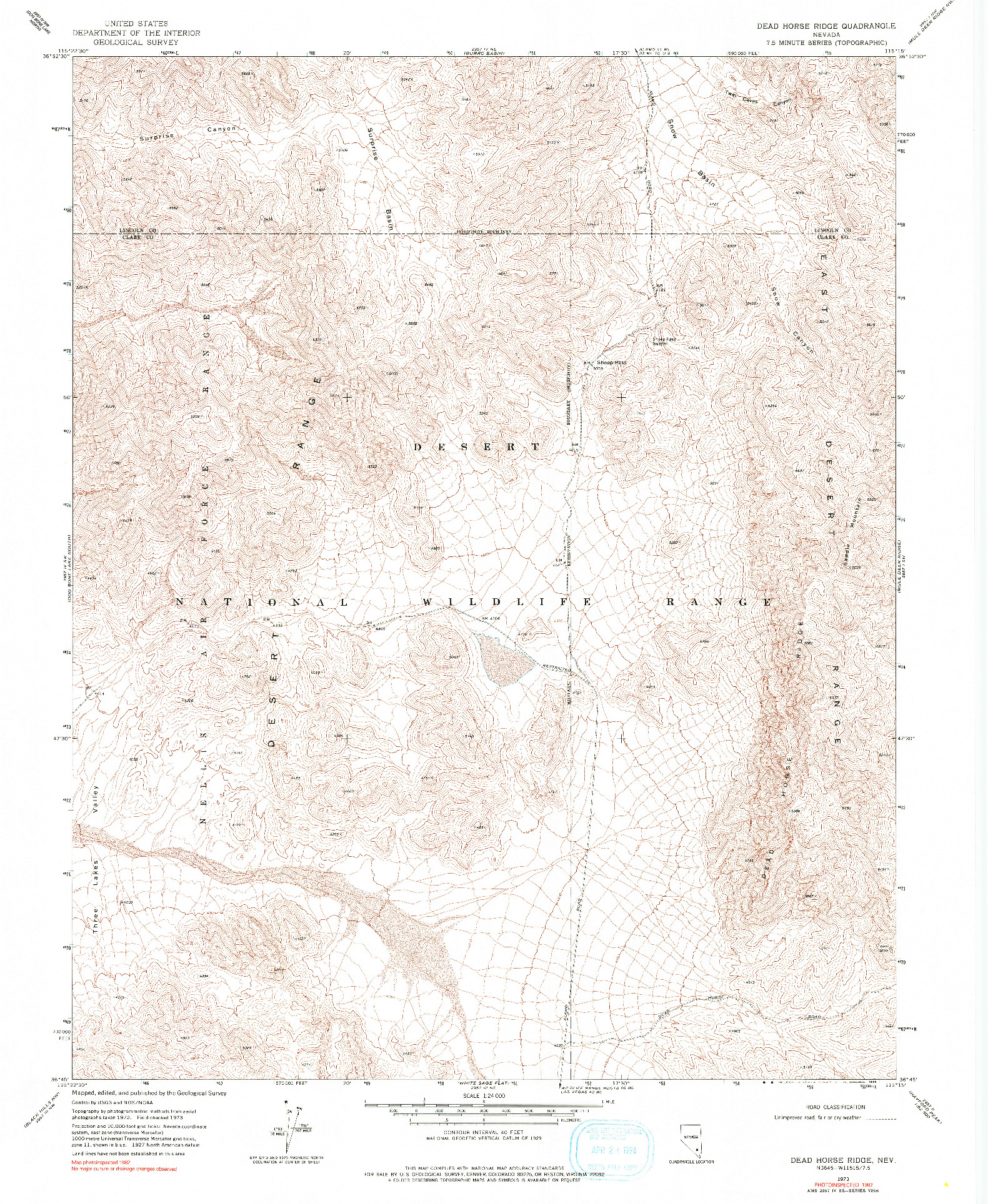 USGS 1:24000-SCALE QUADRANGLE FOR DEAD HORSE RIDGE, NV 1973