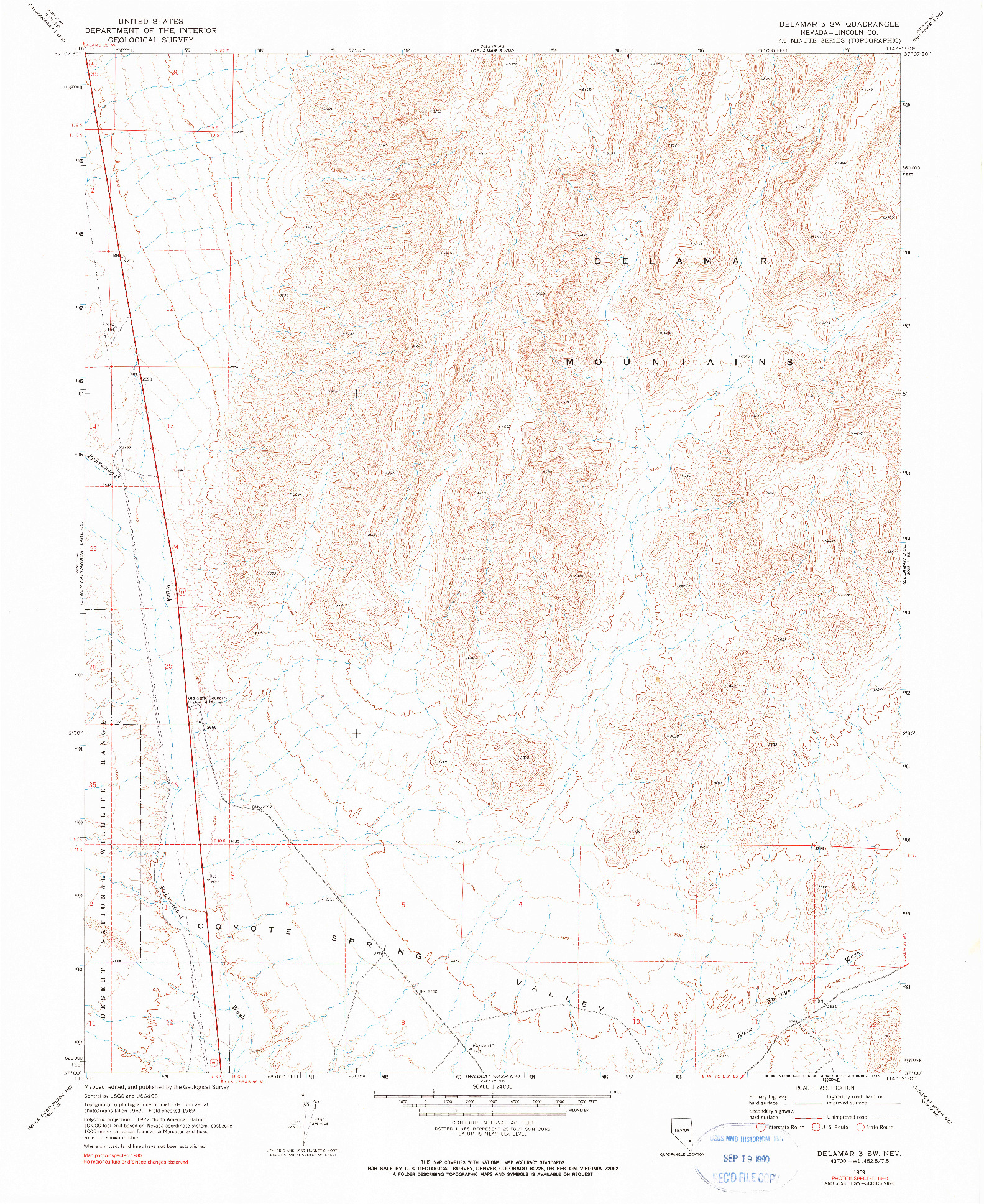 USGS 1:24000-SCALE QUADRANGLE FOR DELAMAR 3 SW, NV 1969