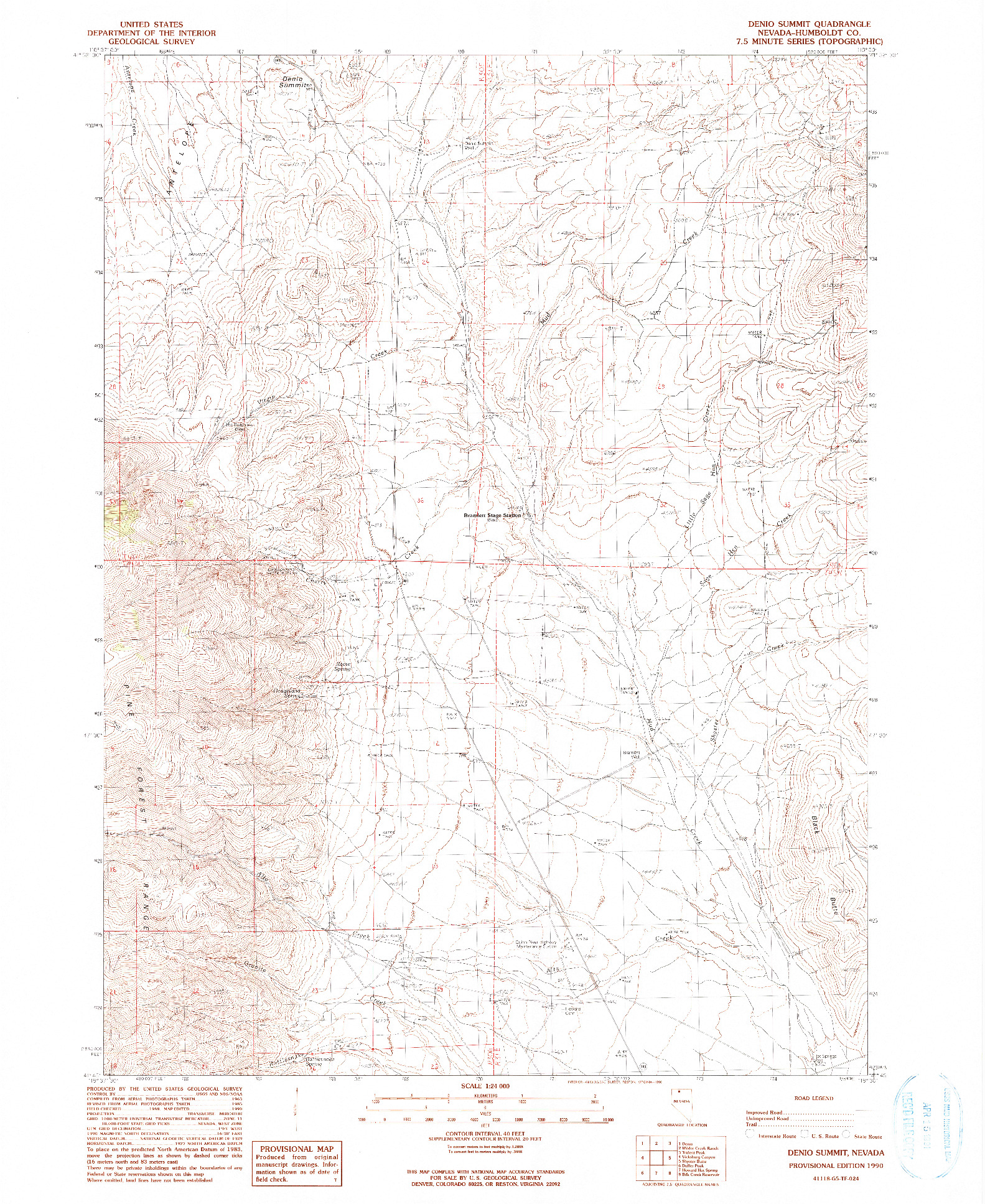 USGS 1:24000-SCALE QUADRANGLE FOR DENIO SUMMIT, NV 1990