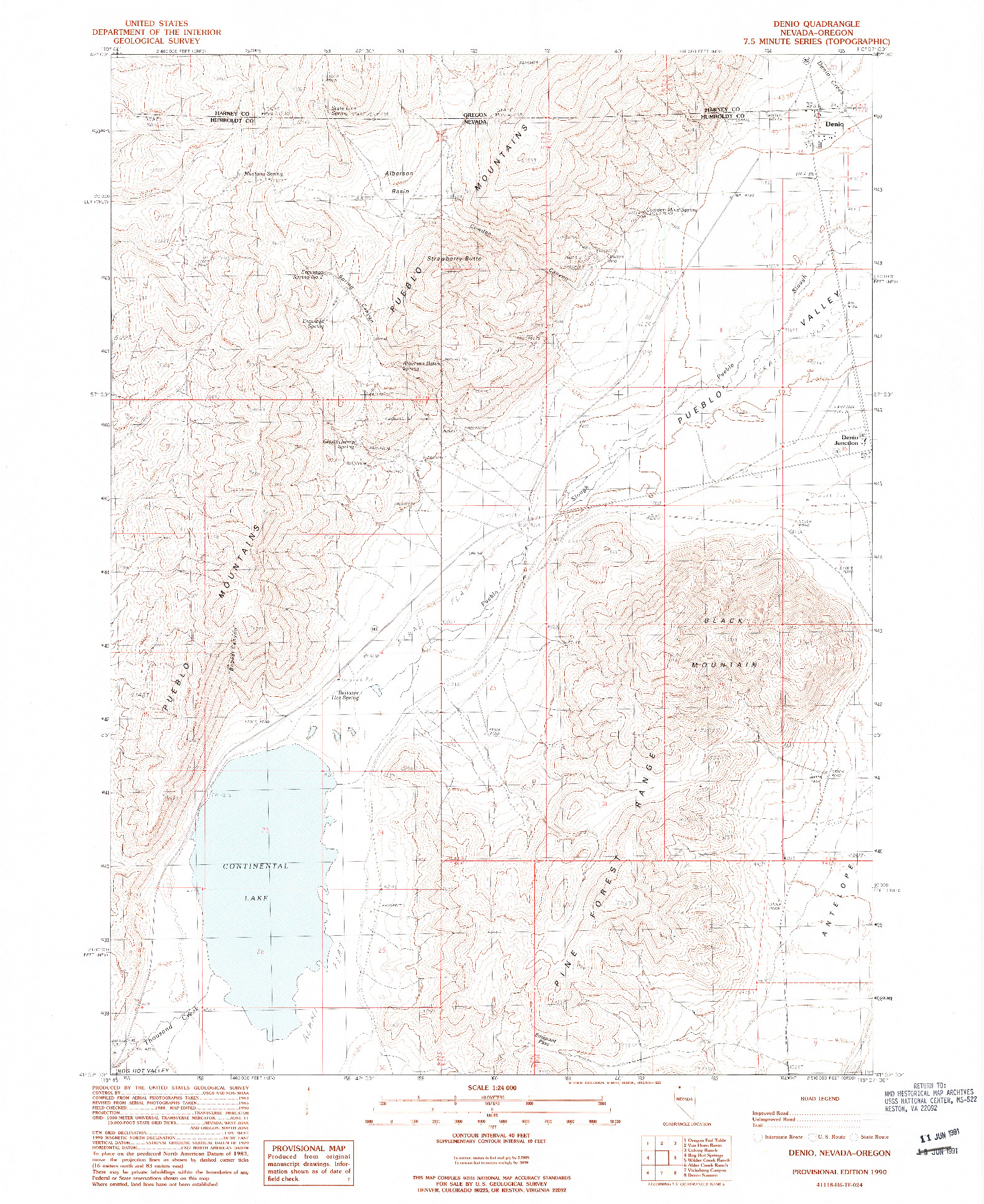 USGS 1:24000-SCALE QUADRANGLE FOR DENIO, NV 1990