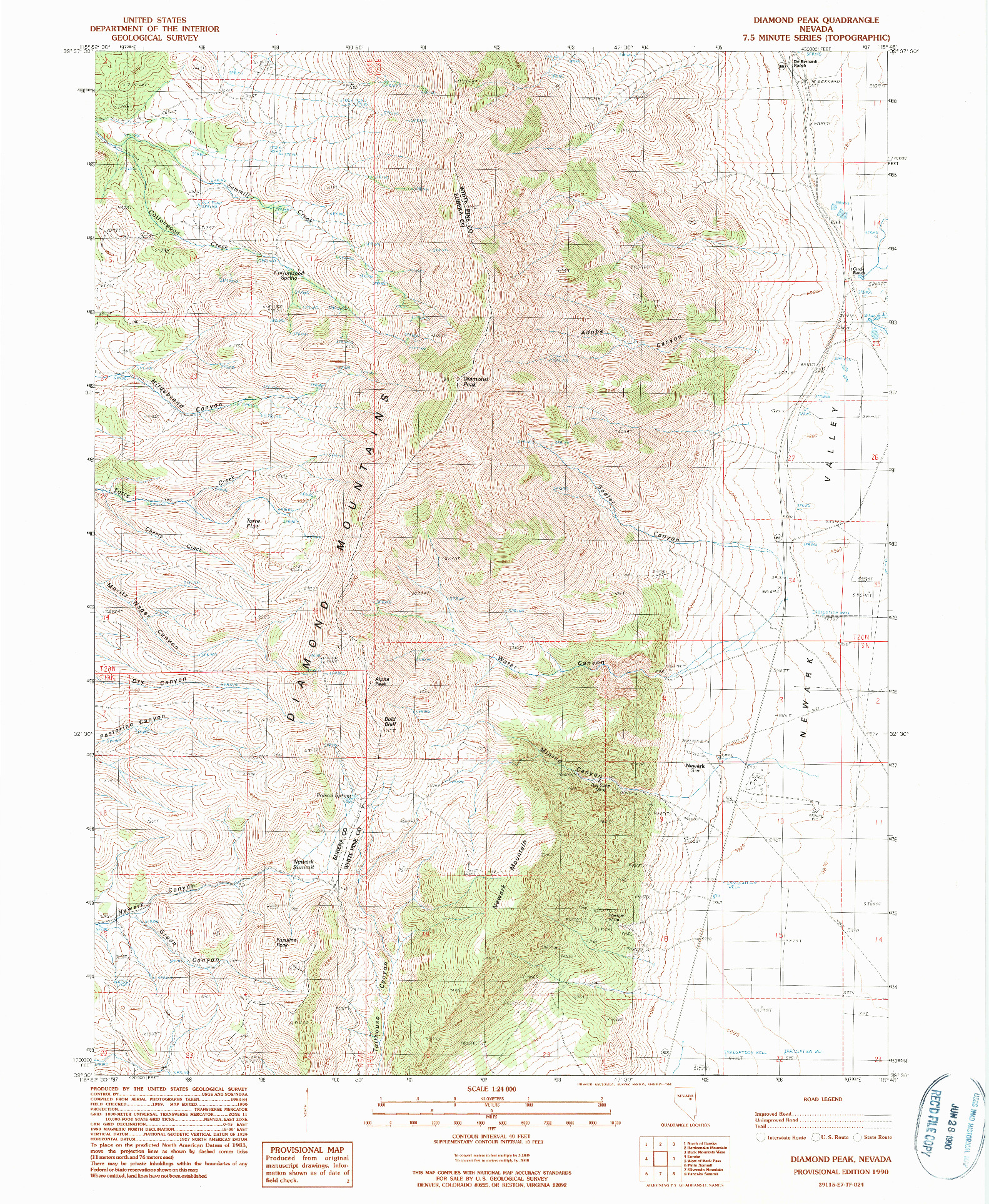 USGS 1:24000-SCALE QUADRANGLE FOR DIAMOND PEAK, NV 1990