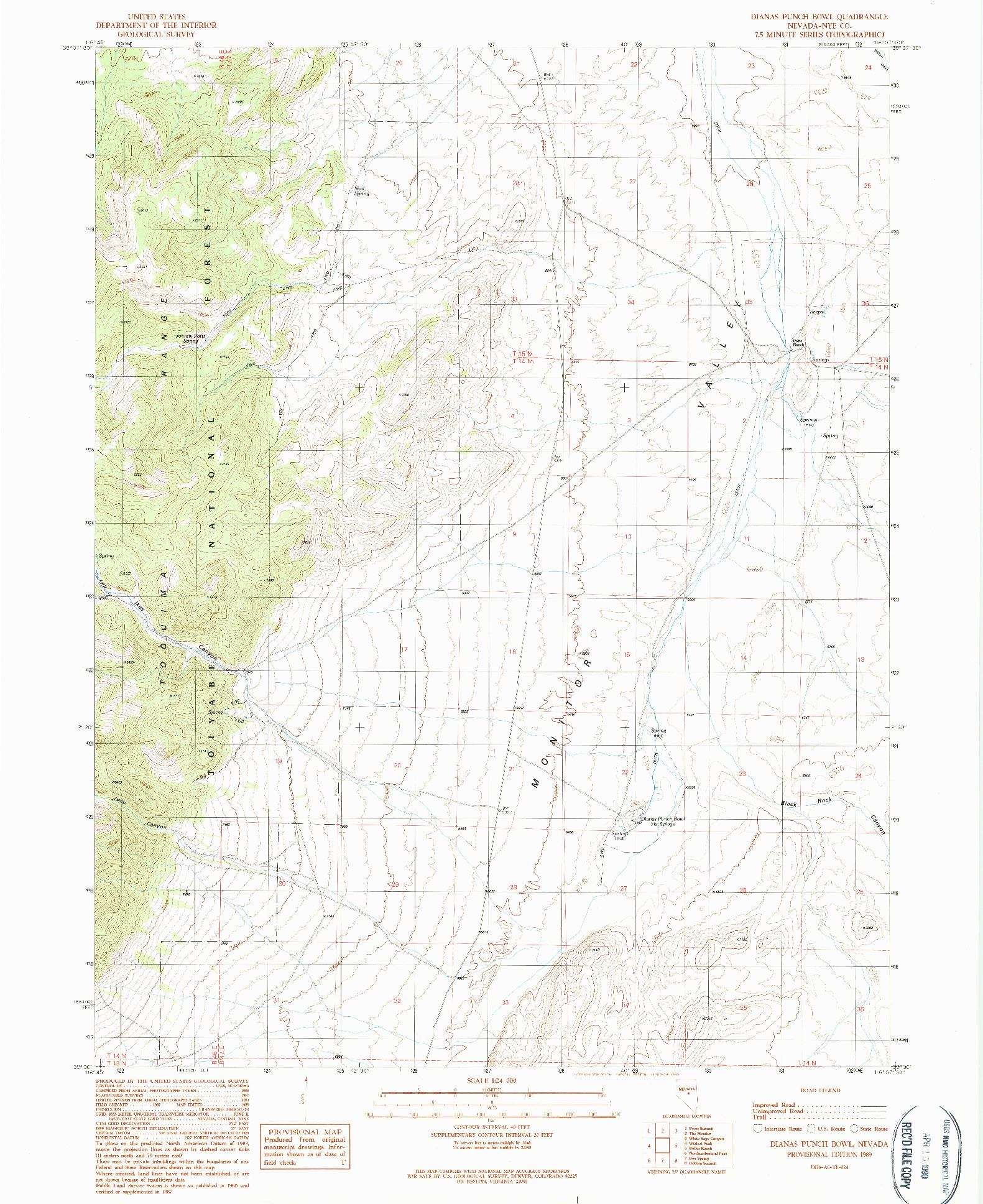 USGS 1:24000-SCALE QUADRANGLE FOR DIANAS PUNCH BOWL, NV 1989