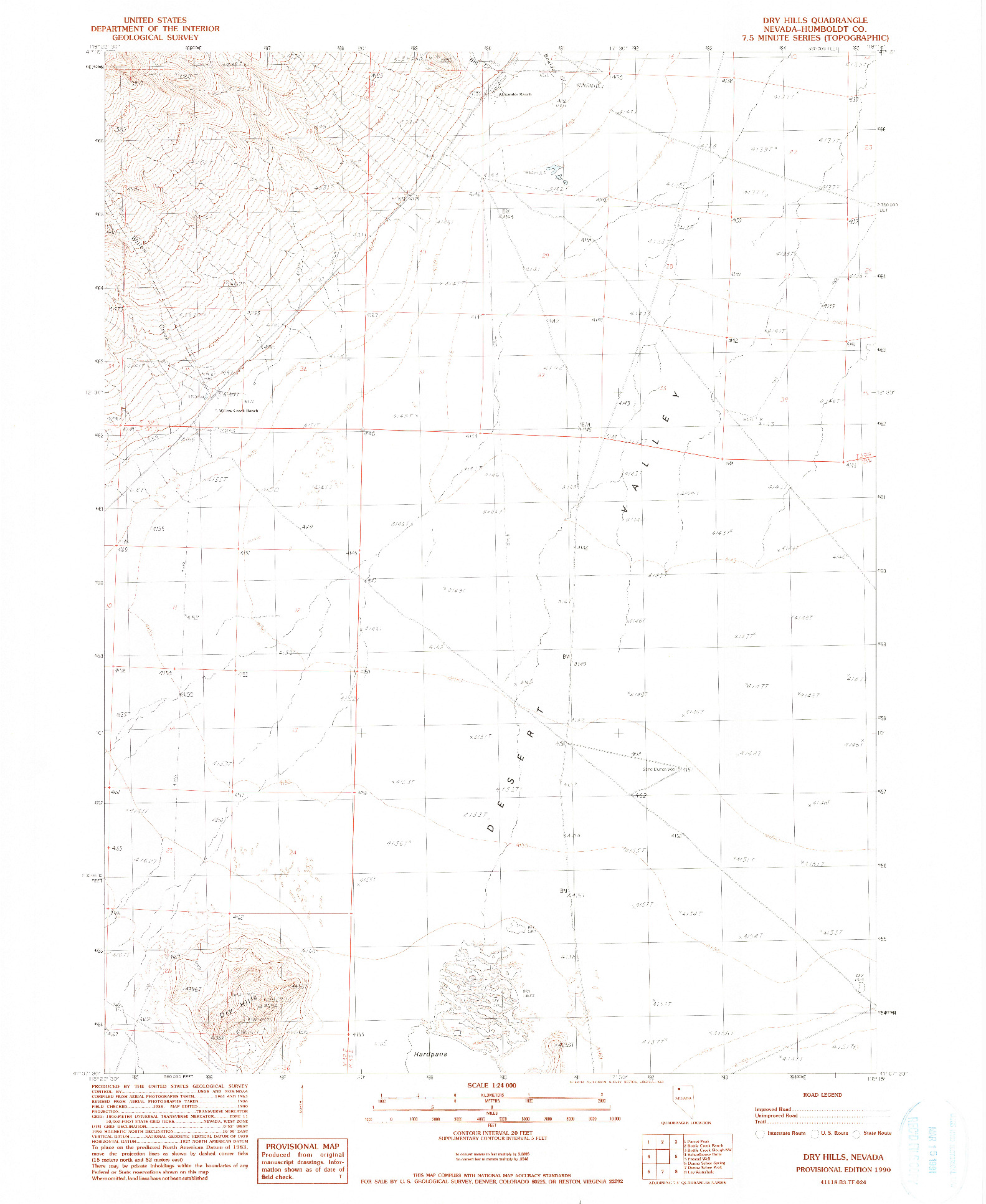 USGS 1:24000-SCALE QUADRANGLE FOR DRY HILLS, NV 1990