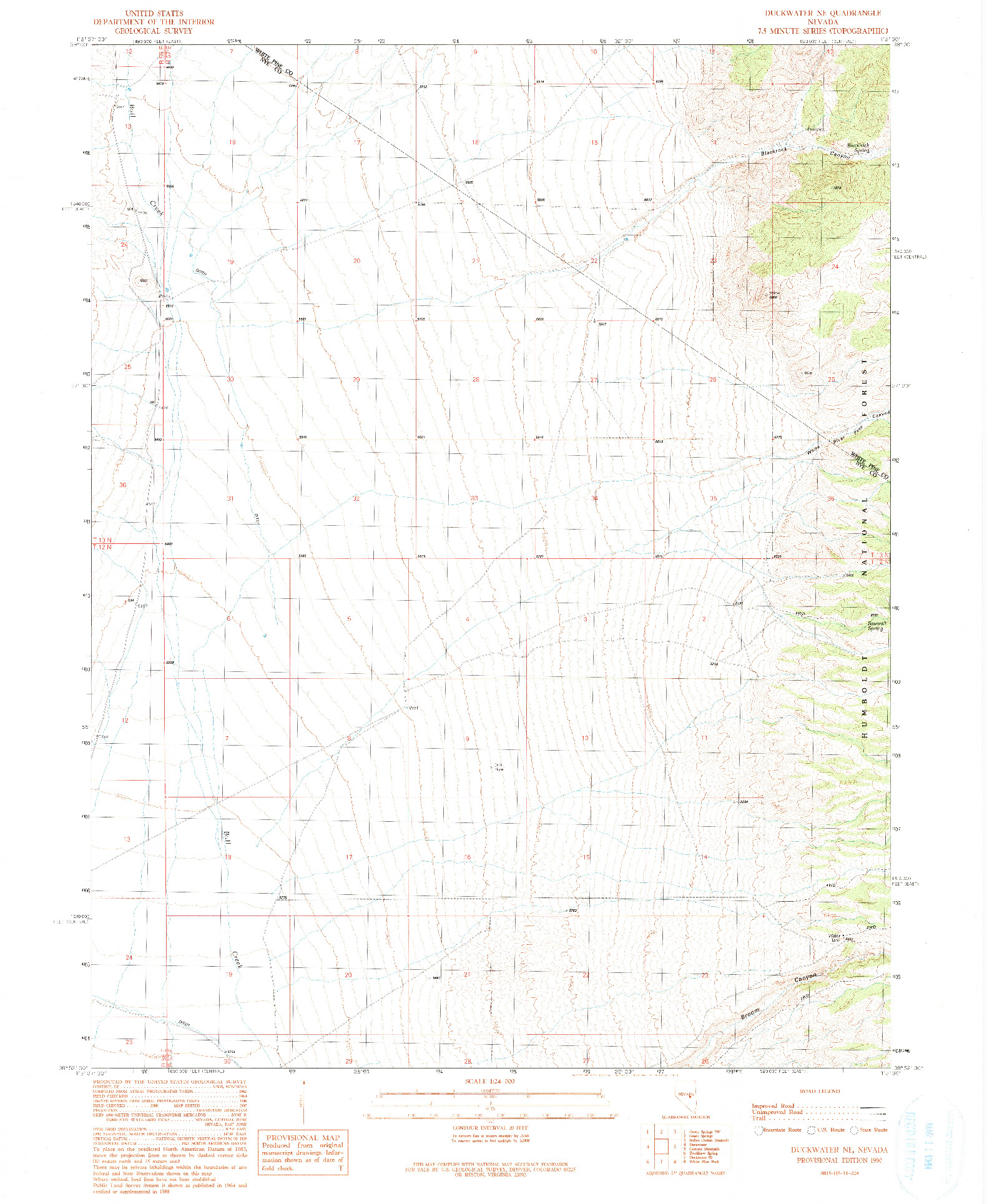 USGS 1:24000-SCALE QUADRANGLE FOR DUCKWATER NE, NV 1990
