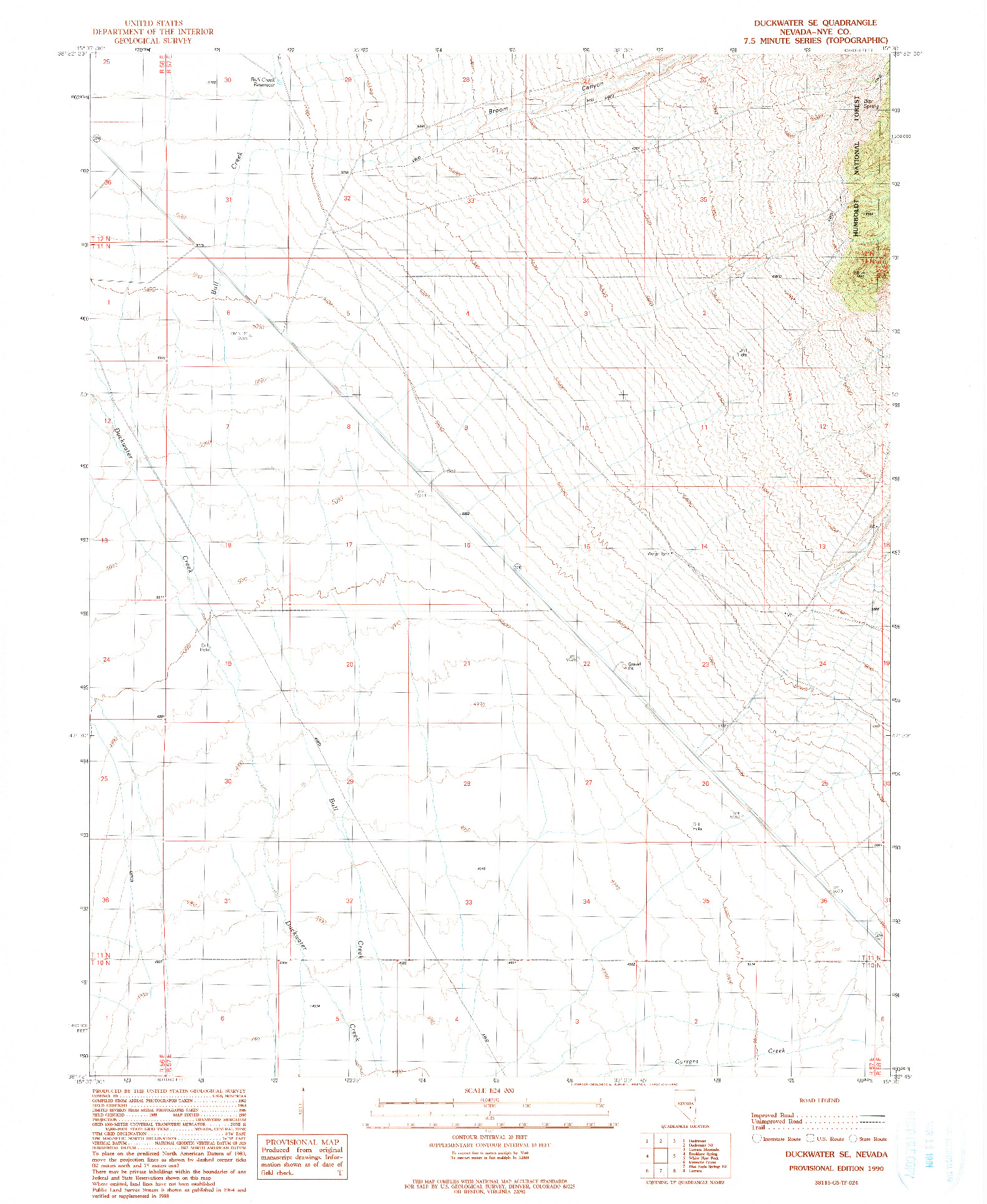 USGS 1:24000-SCALE QUADRANGLE FOR DUCKWATER SE, NV 1990