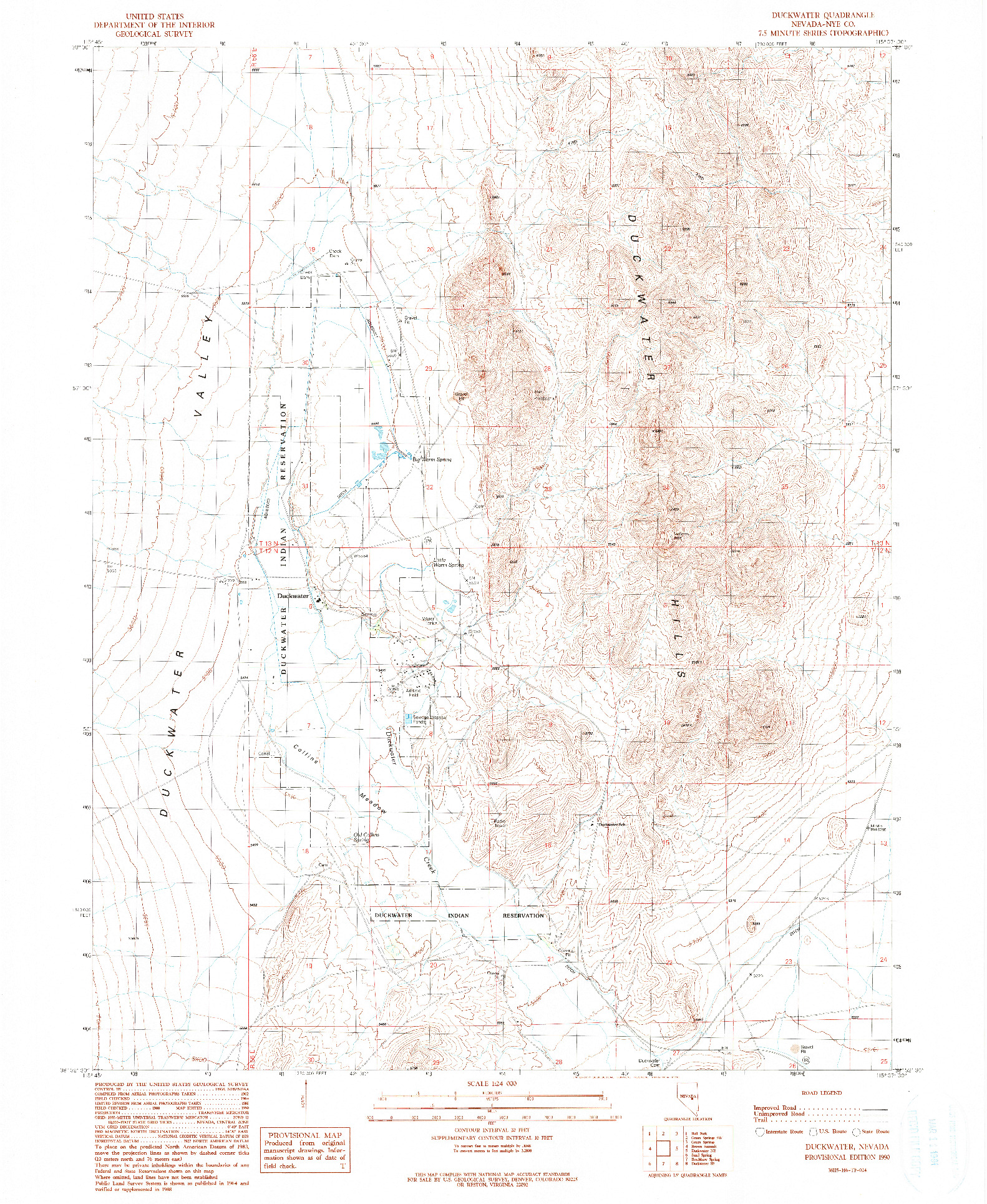 USGS 1:24000-SCALE QUADRANGLE FOR DUCKWATER, NV 1990