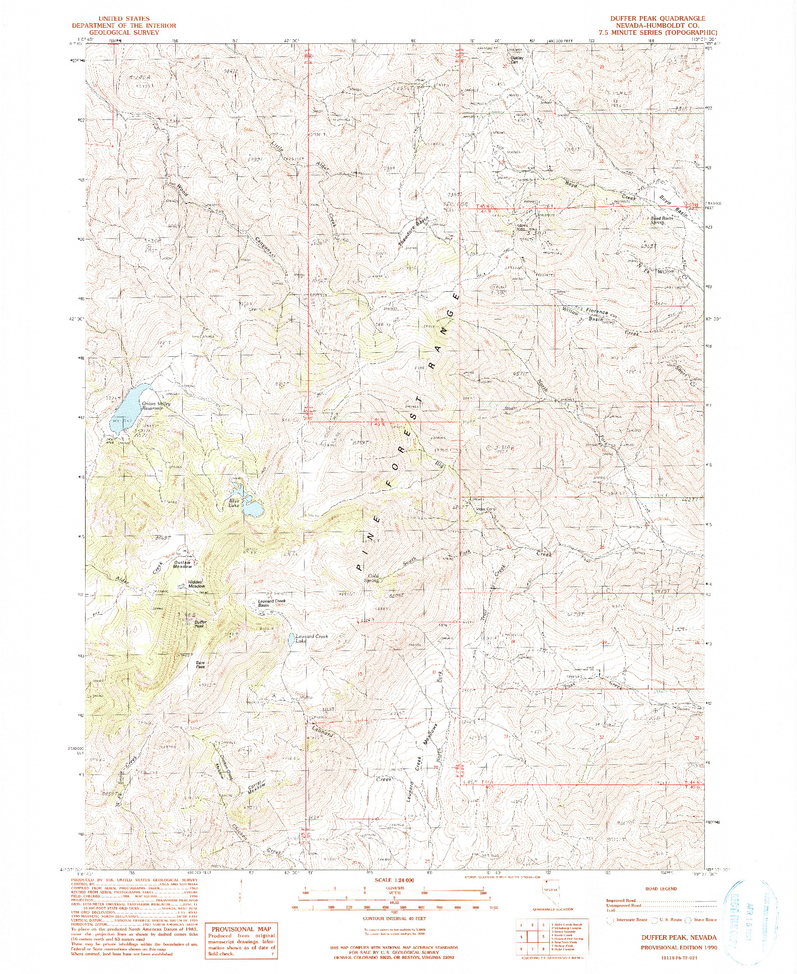 USGS 1:24000-SCALE QUADRANGLE FOR DUFFER PEAK, NV 1990