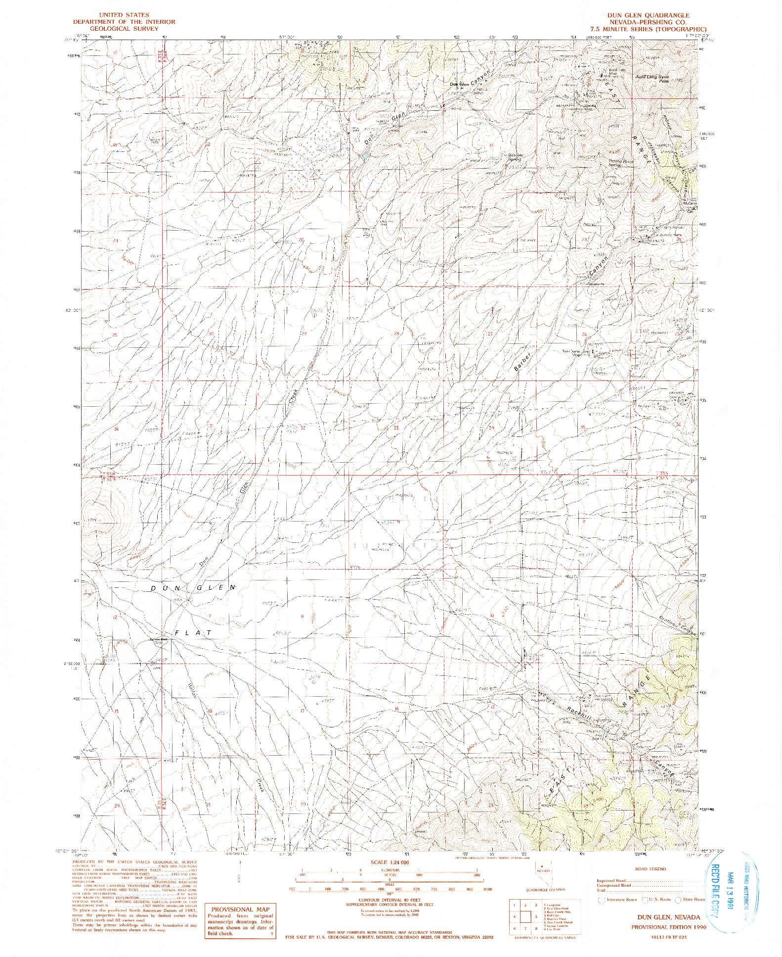 USGS 1:24000-SCALE QUADRANGLE FOR DUN GLEN, NV 1990