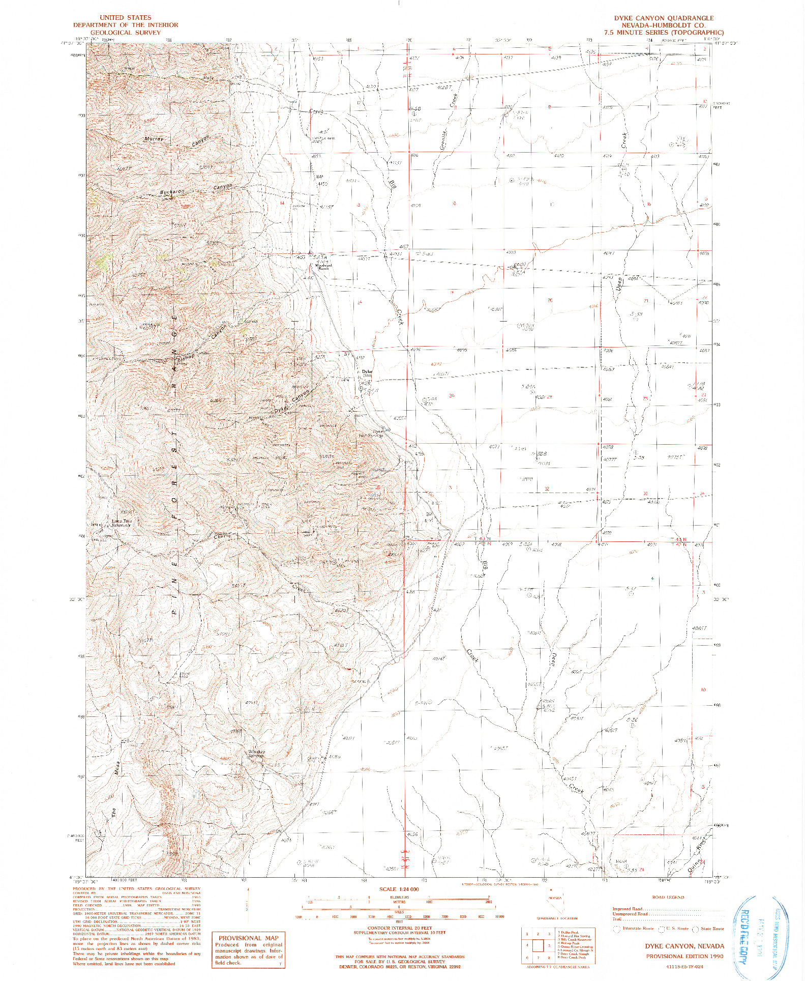 USGS 1:24000-SCALE QUADRANGLE FOR DYKE CANYON, NV 1990