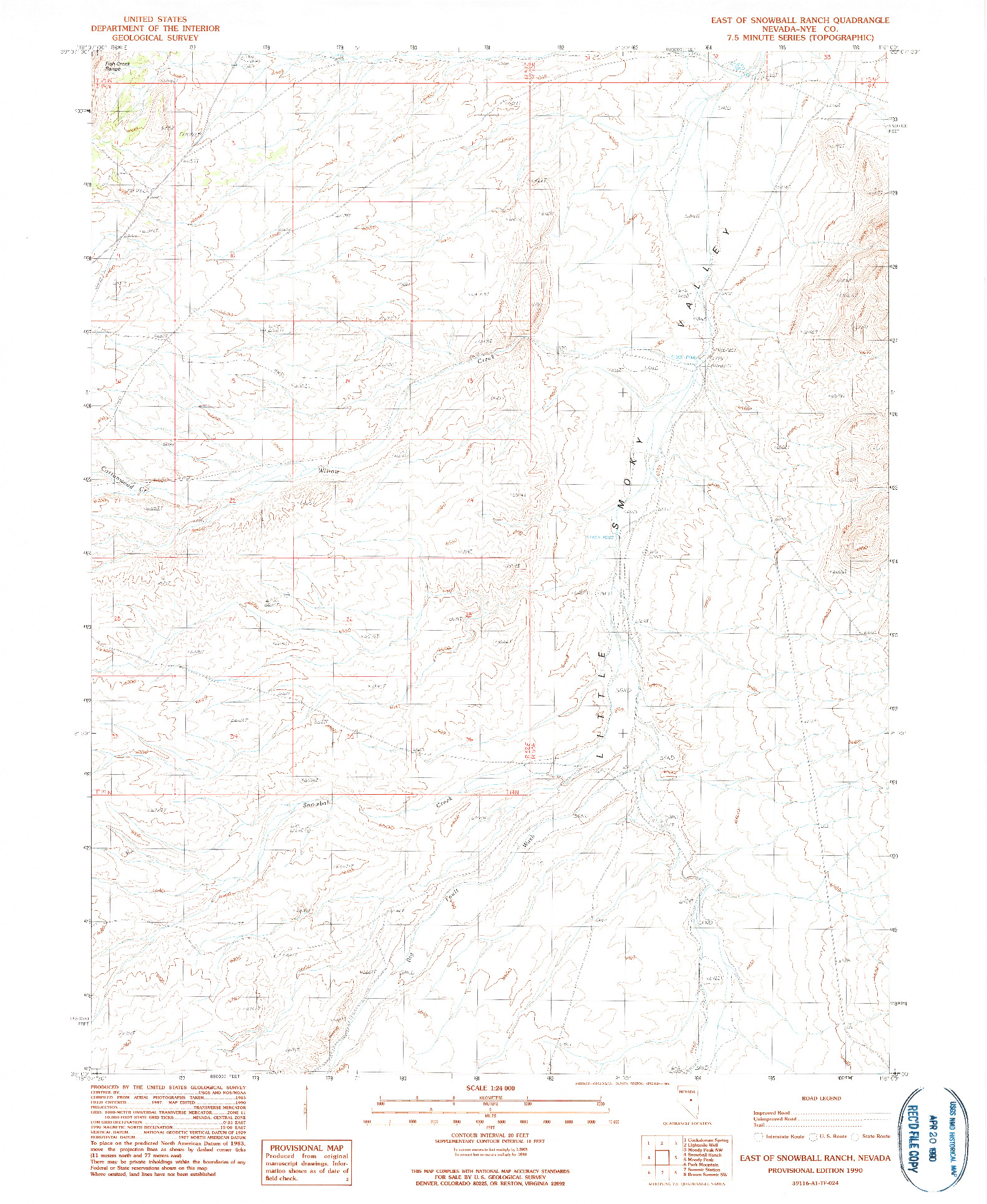 USGS 1:24000-SCALE QUADRANGLE FOR EAST OF SNOWBALL RANCH, NV 1990